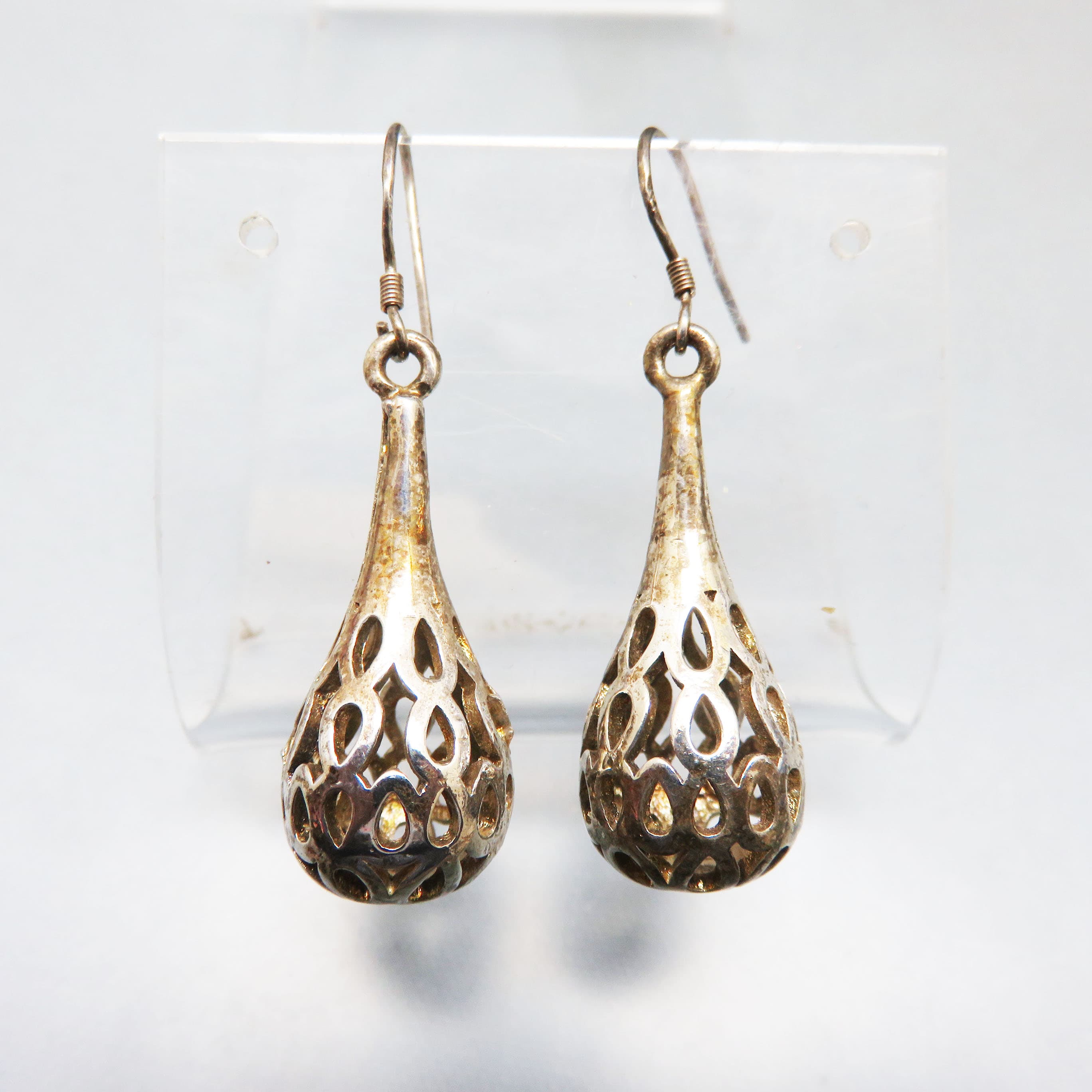 Vintage Silver Plated Filigree Teardrop Earrings | Openwork Drop Earrings | Elegant Artisan Statement Jewelry
