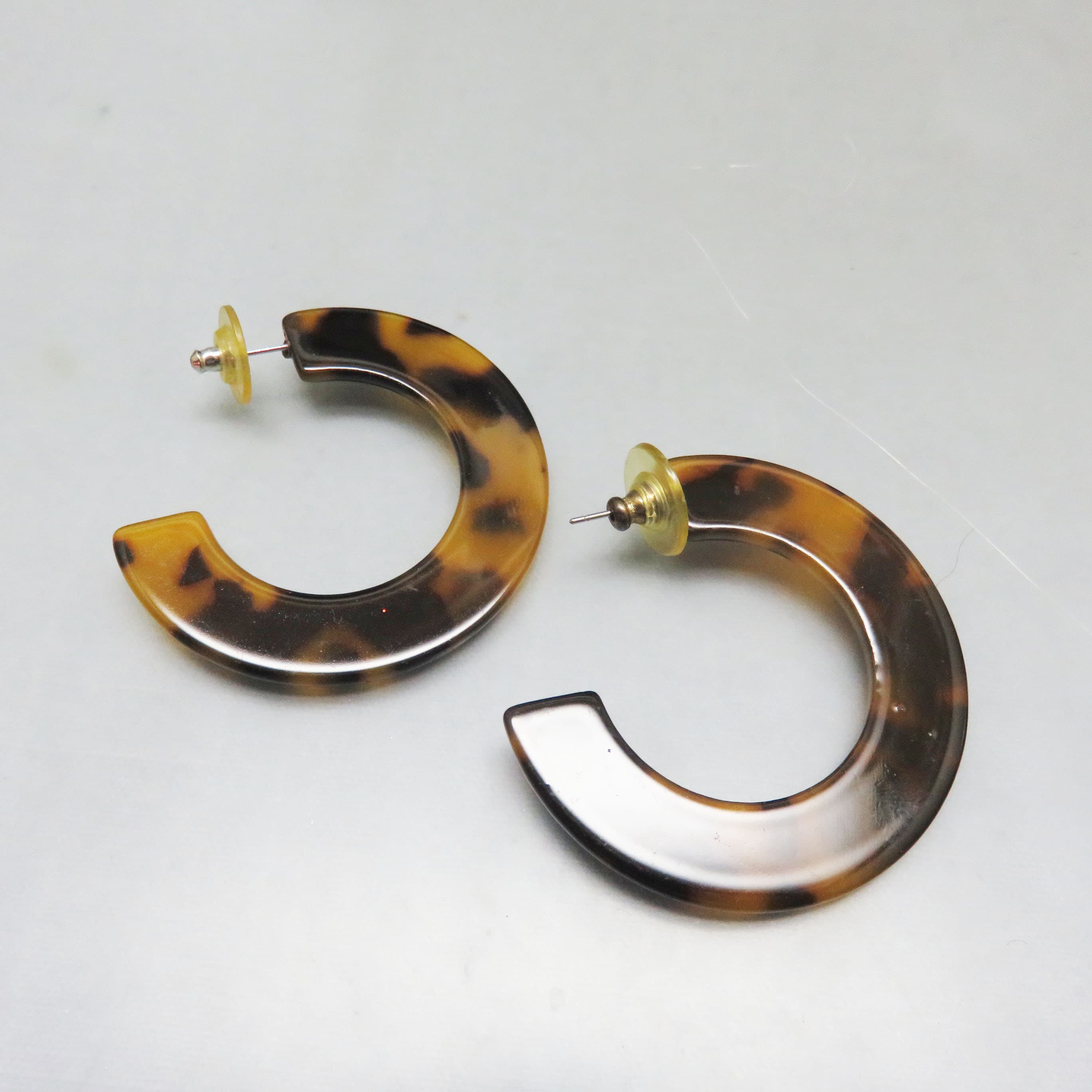 Faux Tortoise Shell Hoop Earrings, Big Acrylic Hoop Pierced Earrings