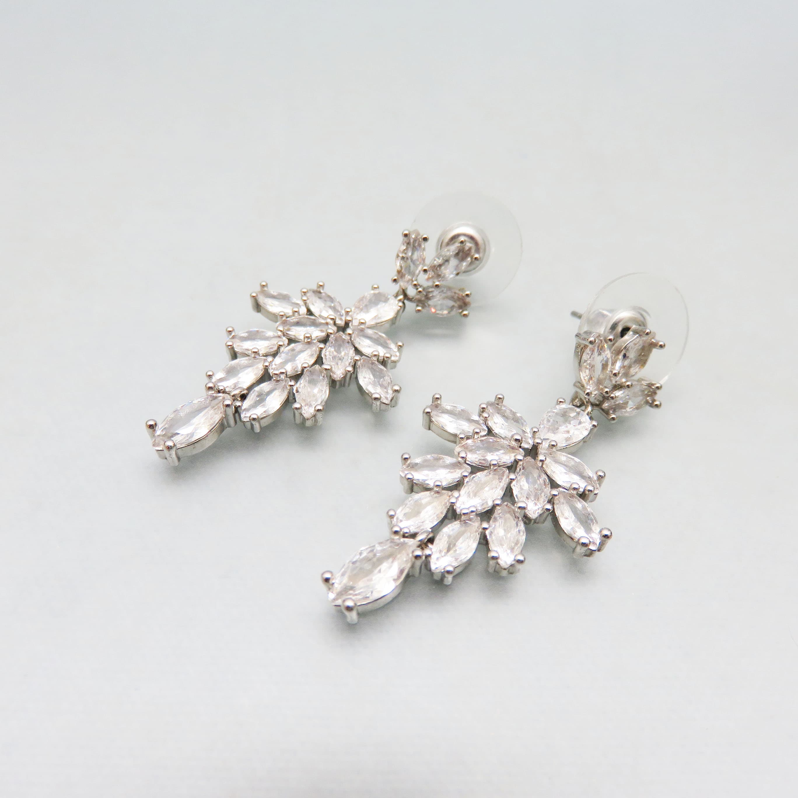 1990 Sparkling White Cubic Zirconia Drop Earrings, Fancy Wedding Pierced Earrings