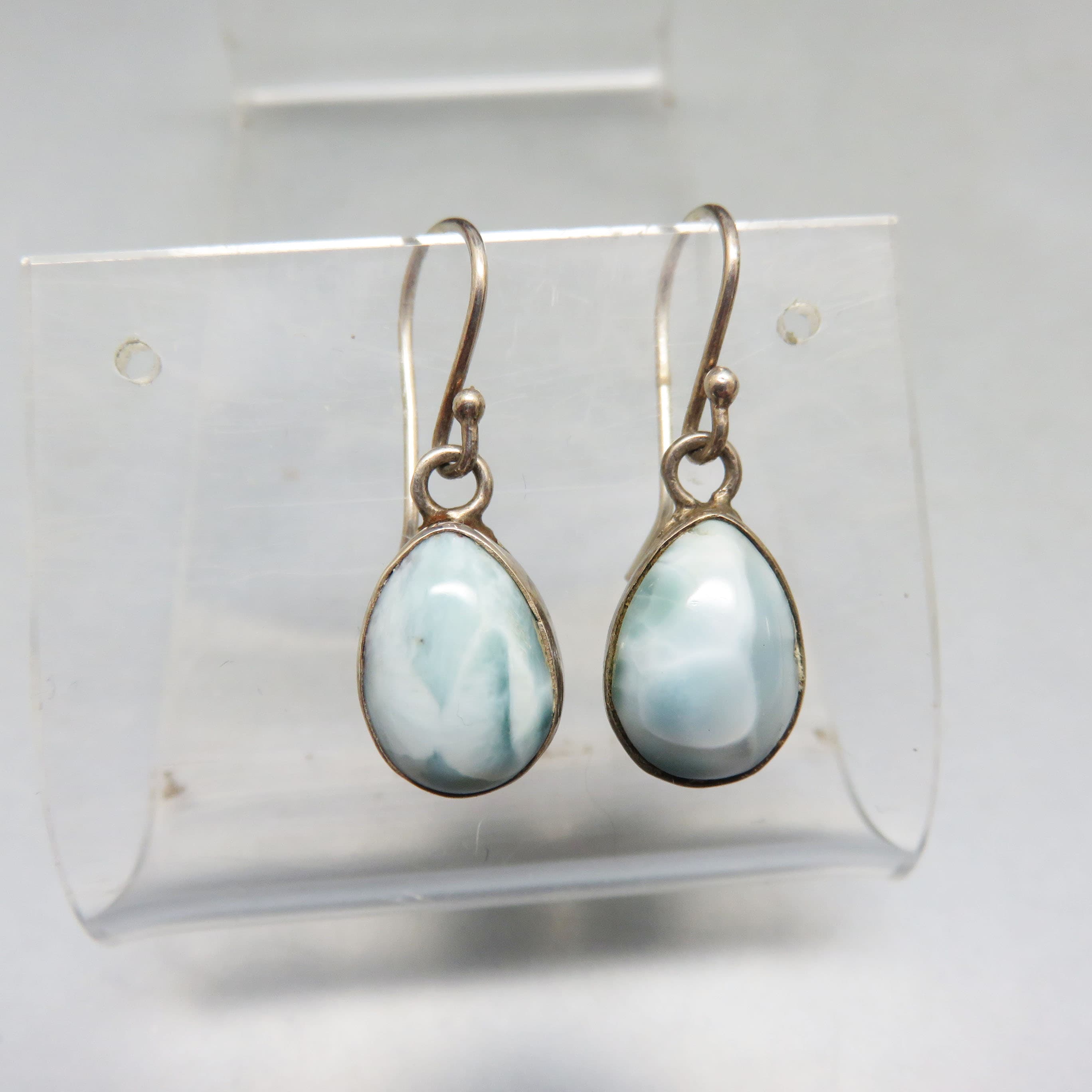 Sterling Silver Larimar Teardrop Dangle Earrings | Genuine Dominican Larimar French Hooks | Ocean Blue Gemstone Earrings
