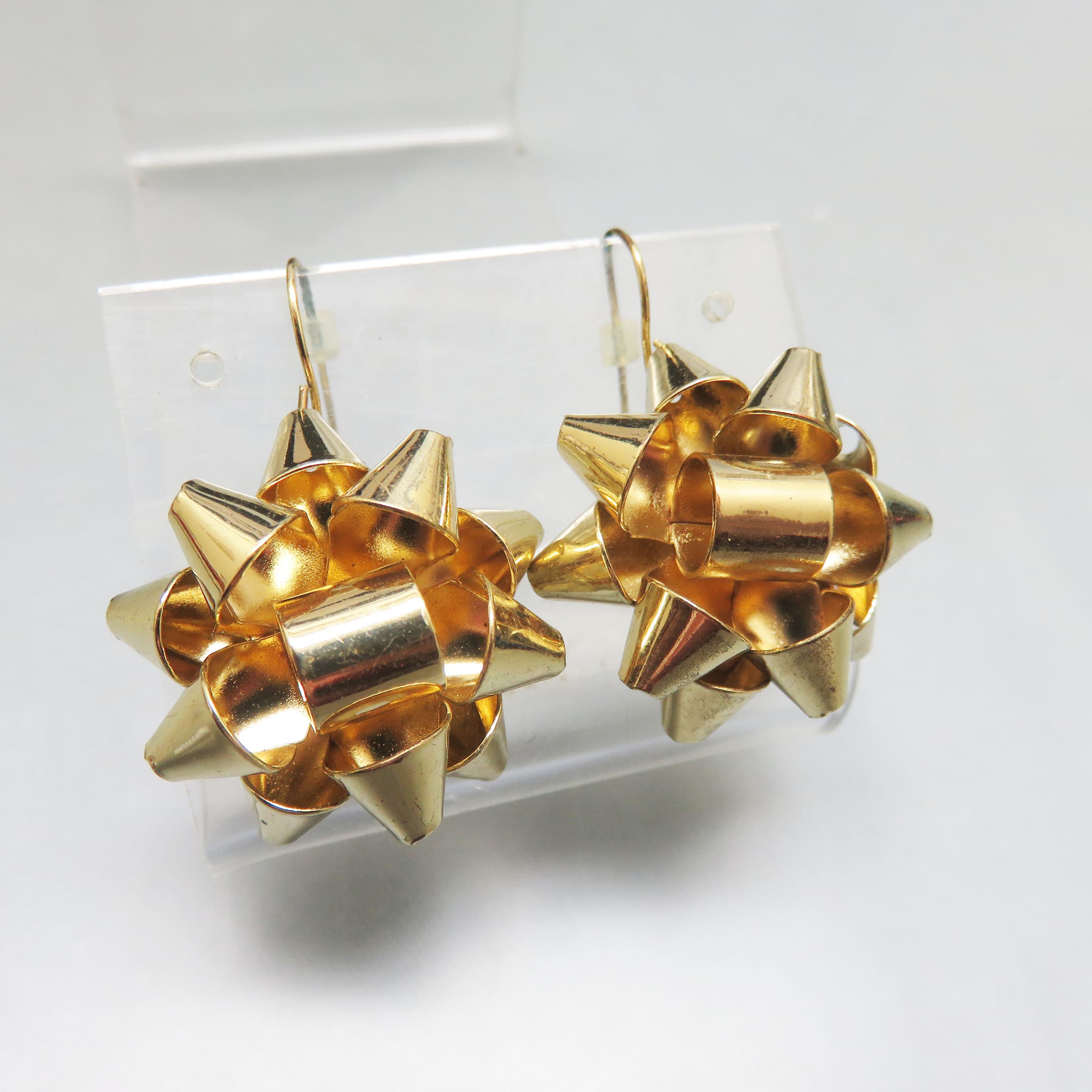 Vintage Gold Tone Bow Dangle Earrings | French Hook Statement Earrings | Oversized Gift Bow Jewelry