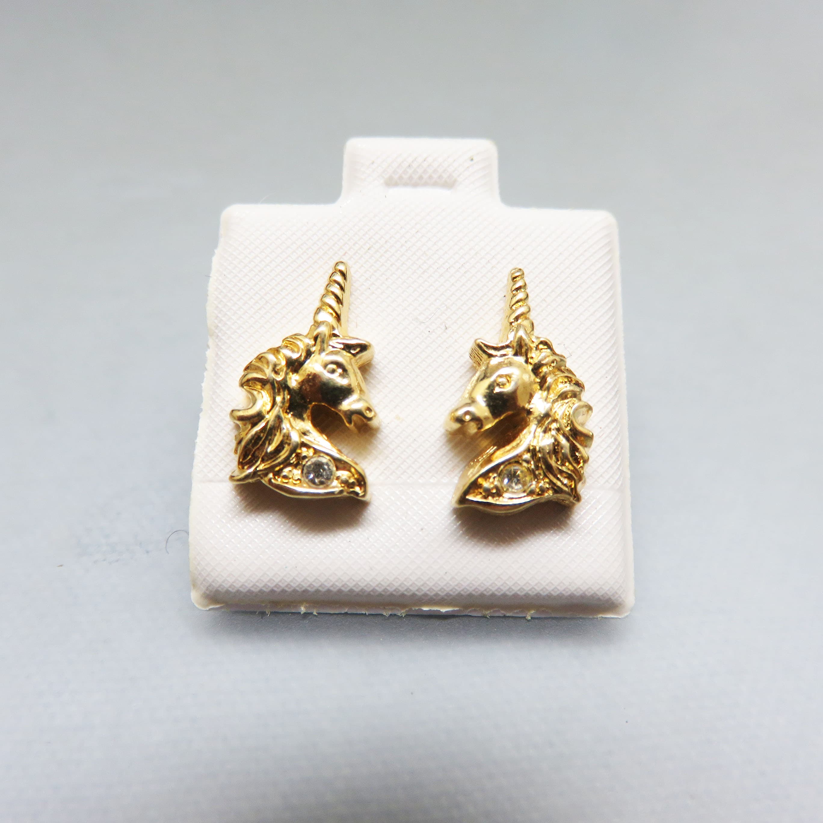 Gold Plated Crystal Unicorn Head Stud Earrings | Whimsical Fantasy Post Earrings | Tiny Unicorn Jewelry