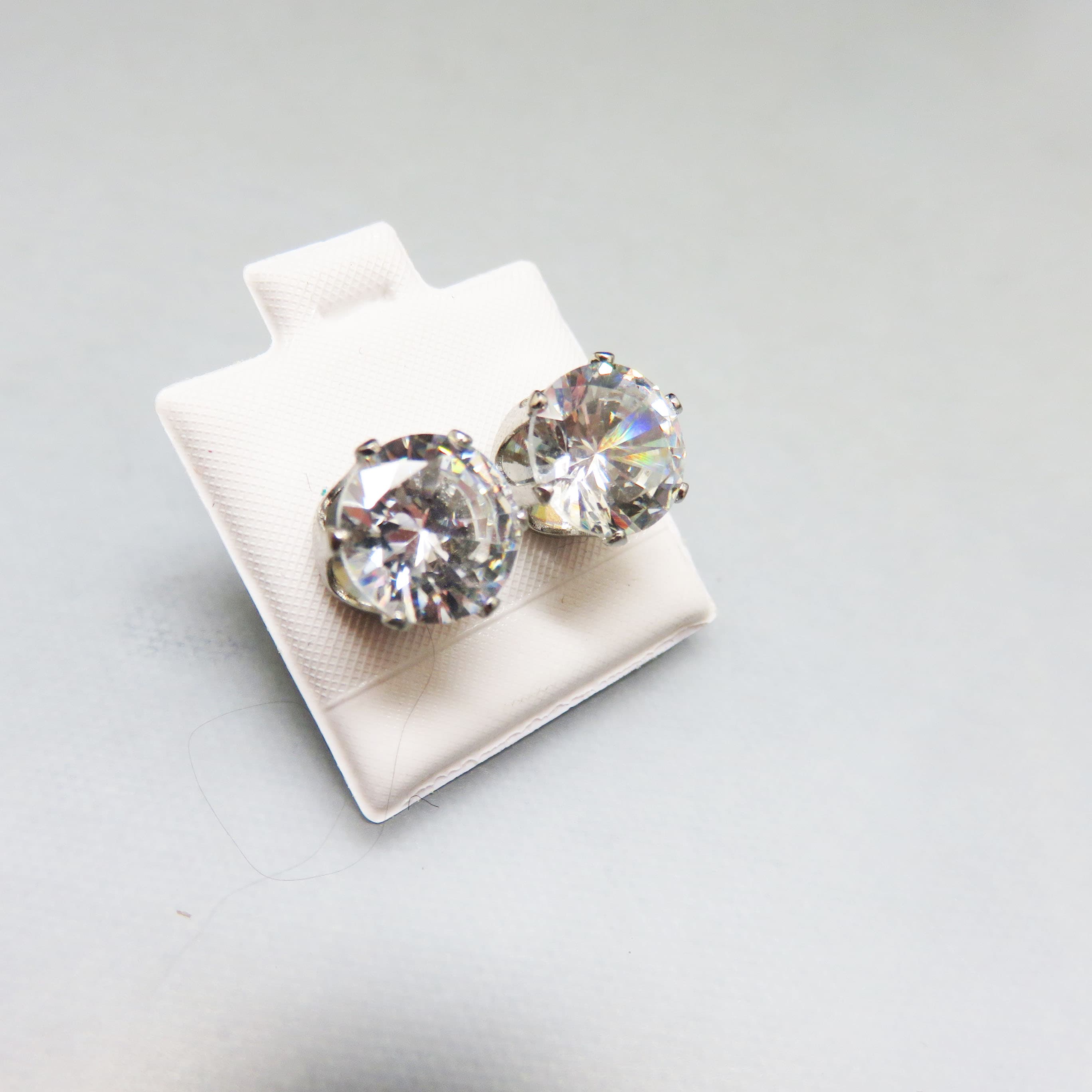 Vintage 10mm Cubic Zirconia Stud Earrings | Rhodium Plated Solitaire Posts | Statement CZ Earrings