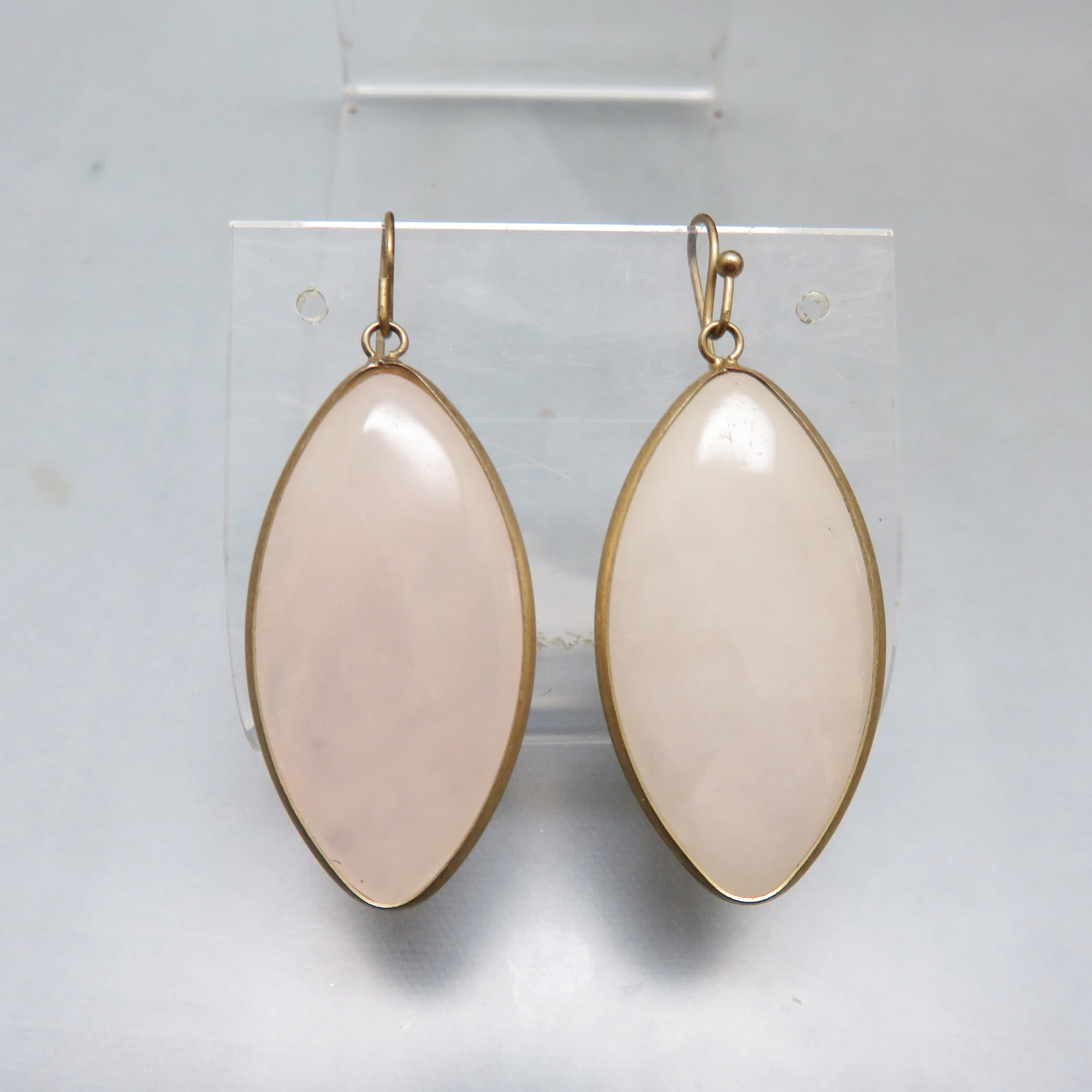 Natural Rose Quartz Marquise Dangle Earrings | Gold Tone French Hook Earrings | Lightweight Pink Gemstone Jewelry