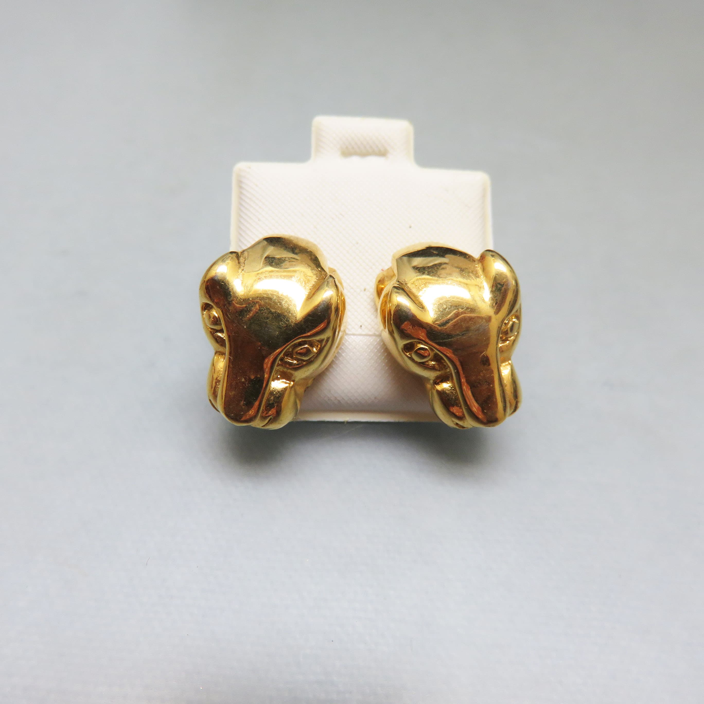 Vintage Gold Plated Jaguar Head Stud Earrings | Fierce Feline Statement Posts | Panther Head Earrings