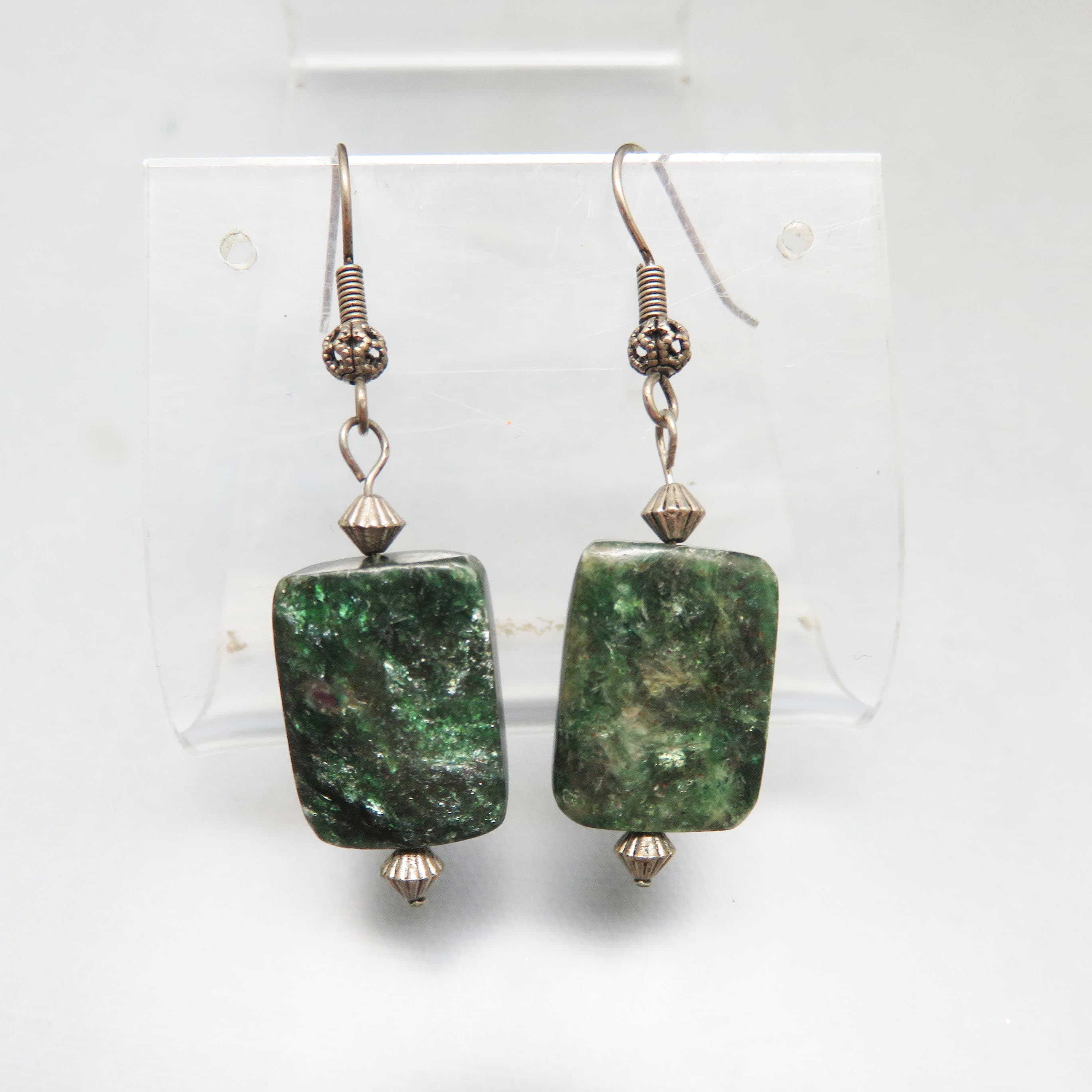 Handcrafted Natural Kyanite Statement Earrings | Artisan Gemstone Dangle Earrings | Patinaed Silver-Tone Accents | 1.875 Inch Drop