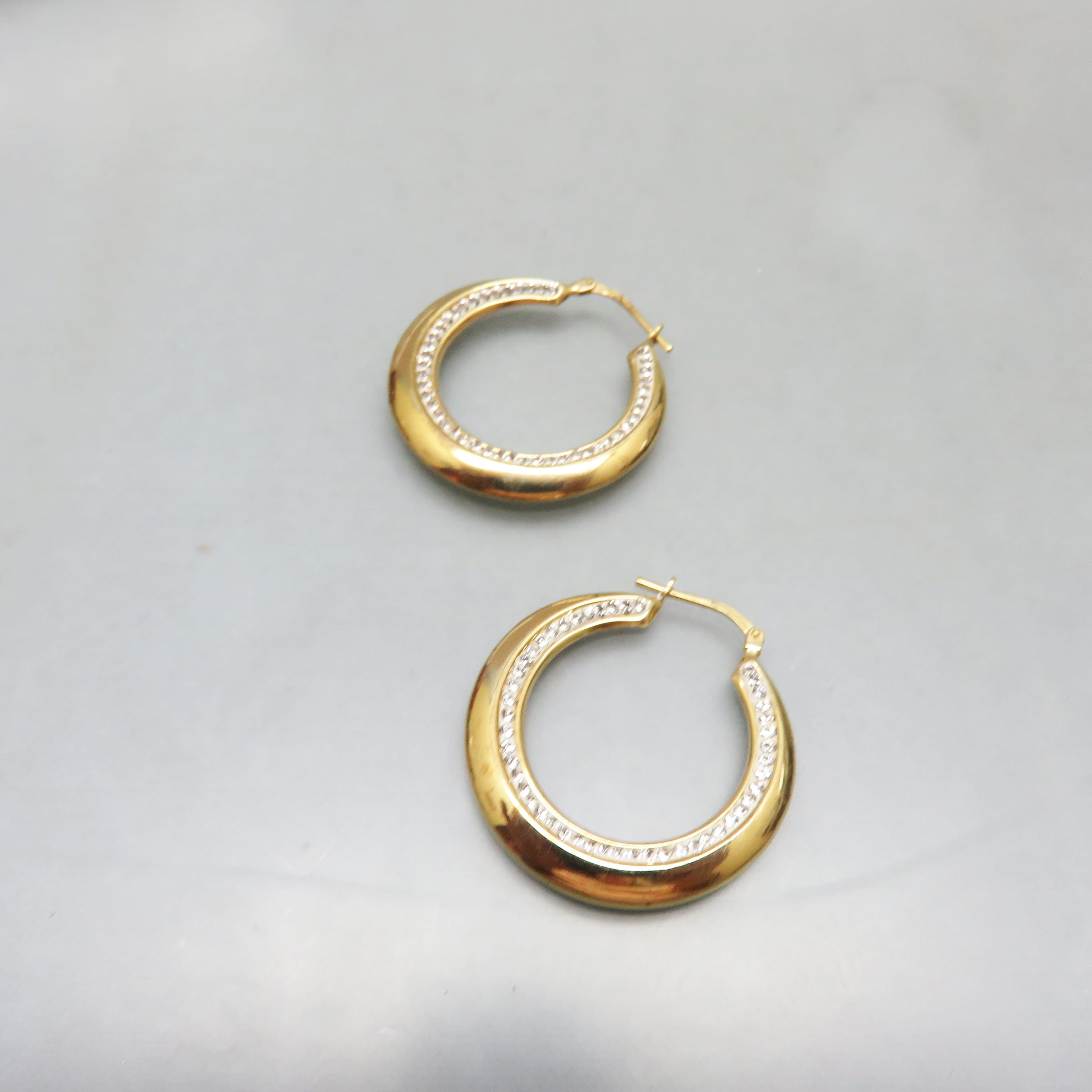 Gold Vermeil CZ Reversible Hoop Earrings | Sterling Silver 925 Inside-Out Hoops | Convertible Pavé Cubic Zirconia Earrings