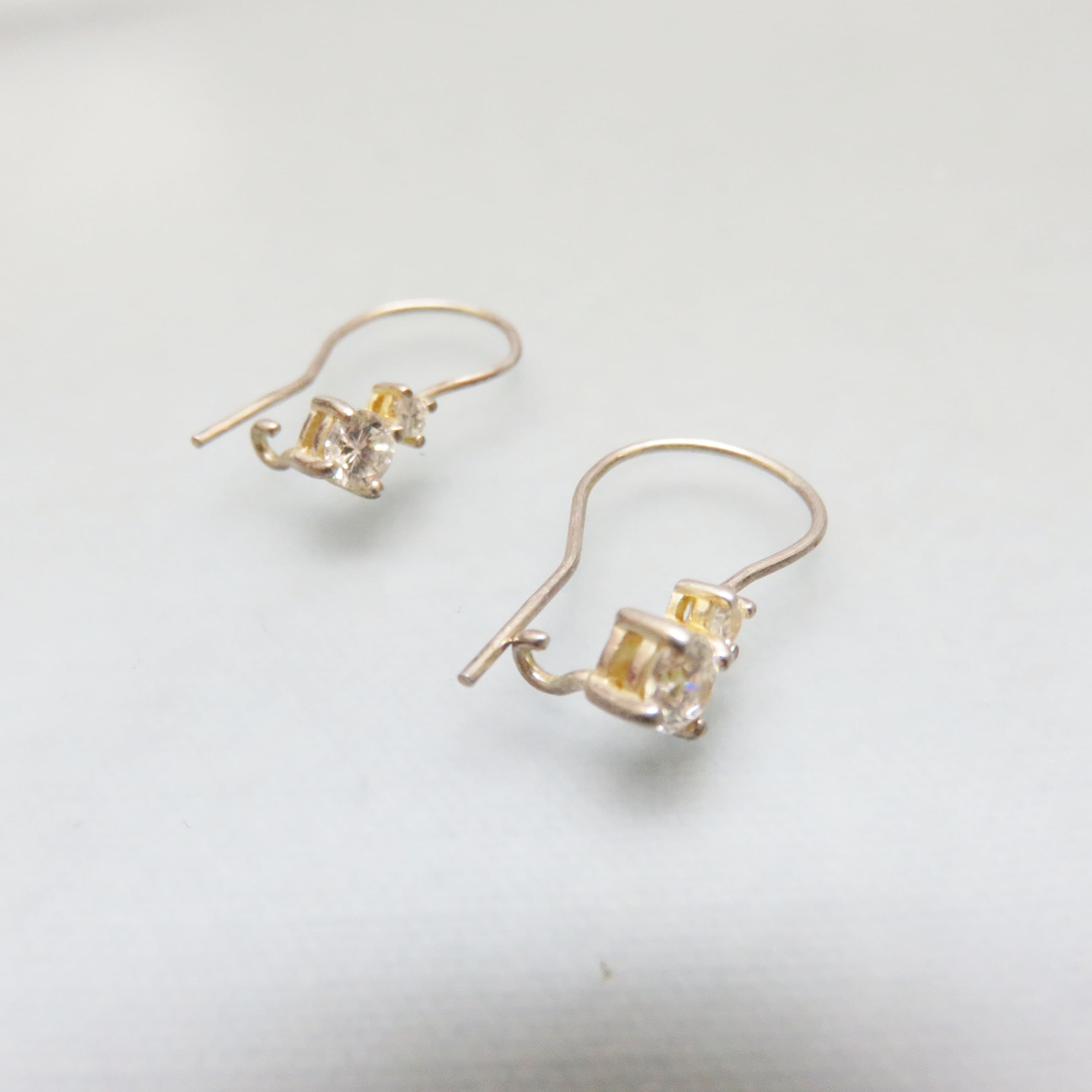 Gold Vermeil Double CZ Drop Earrings | Sterling Silver 925 Dainty Dangle Earrings | Minimalist Sparkle Earrings