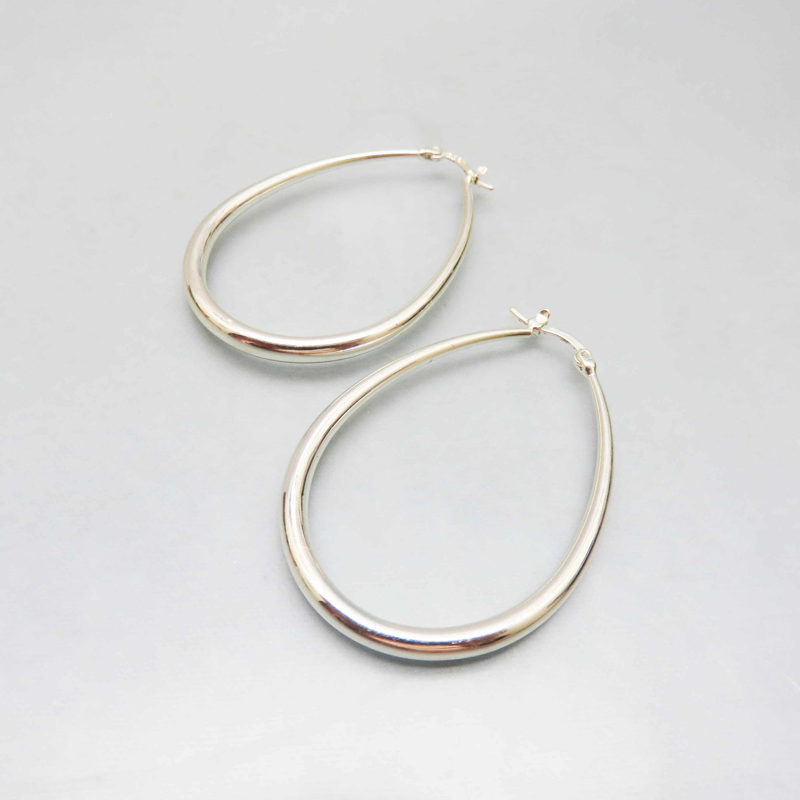 Sterling Silver Oval Hoop Earrings | Modern Elongated 925 Hoops | Minimalist Statement Earrings