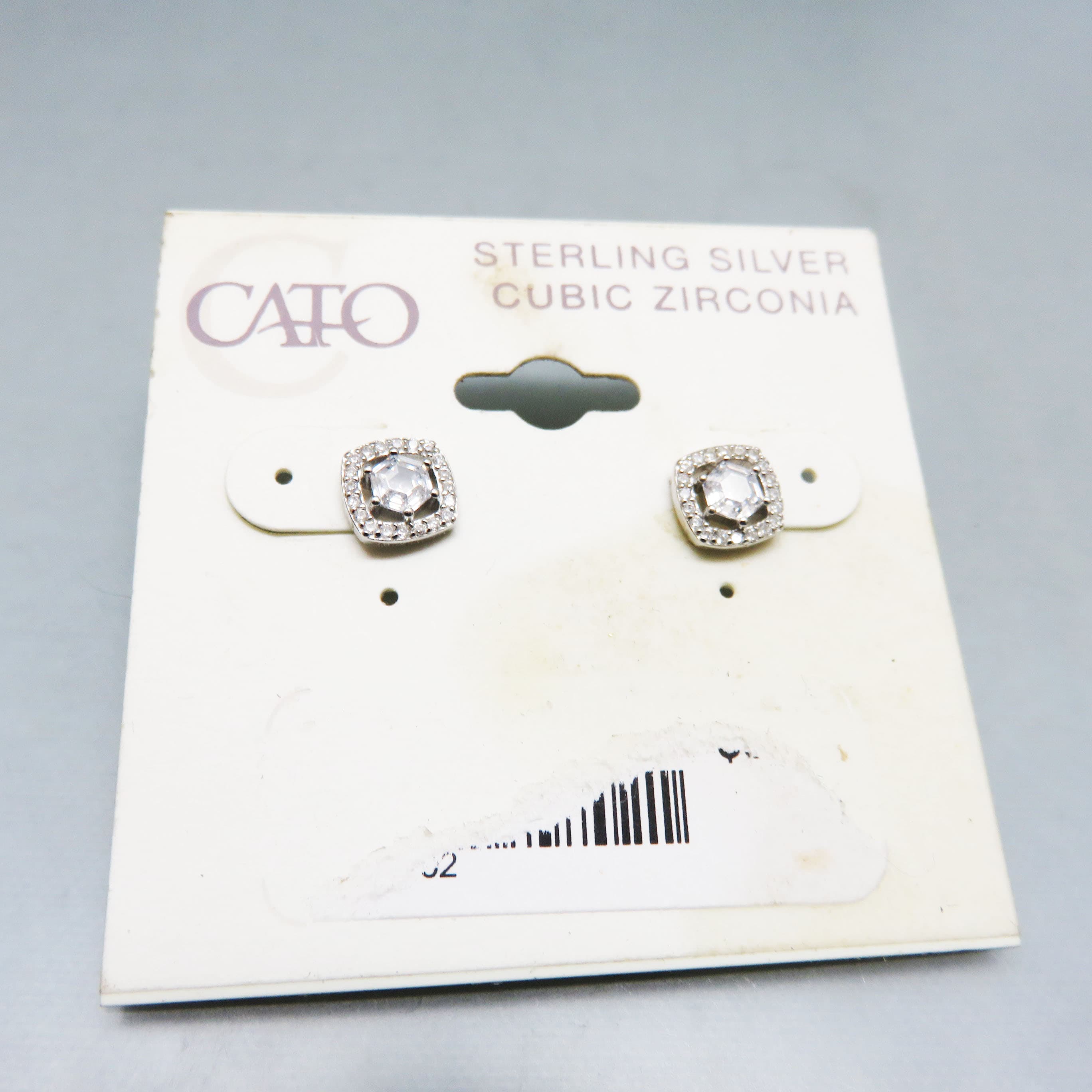 Sterling Silver Cushion Halo Cubic Zirconia Stud Earrings | Cato Boutique Collection | Elegant 925 CZ Earrings