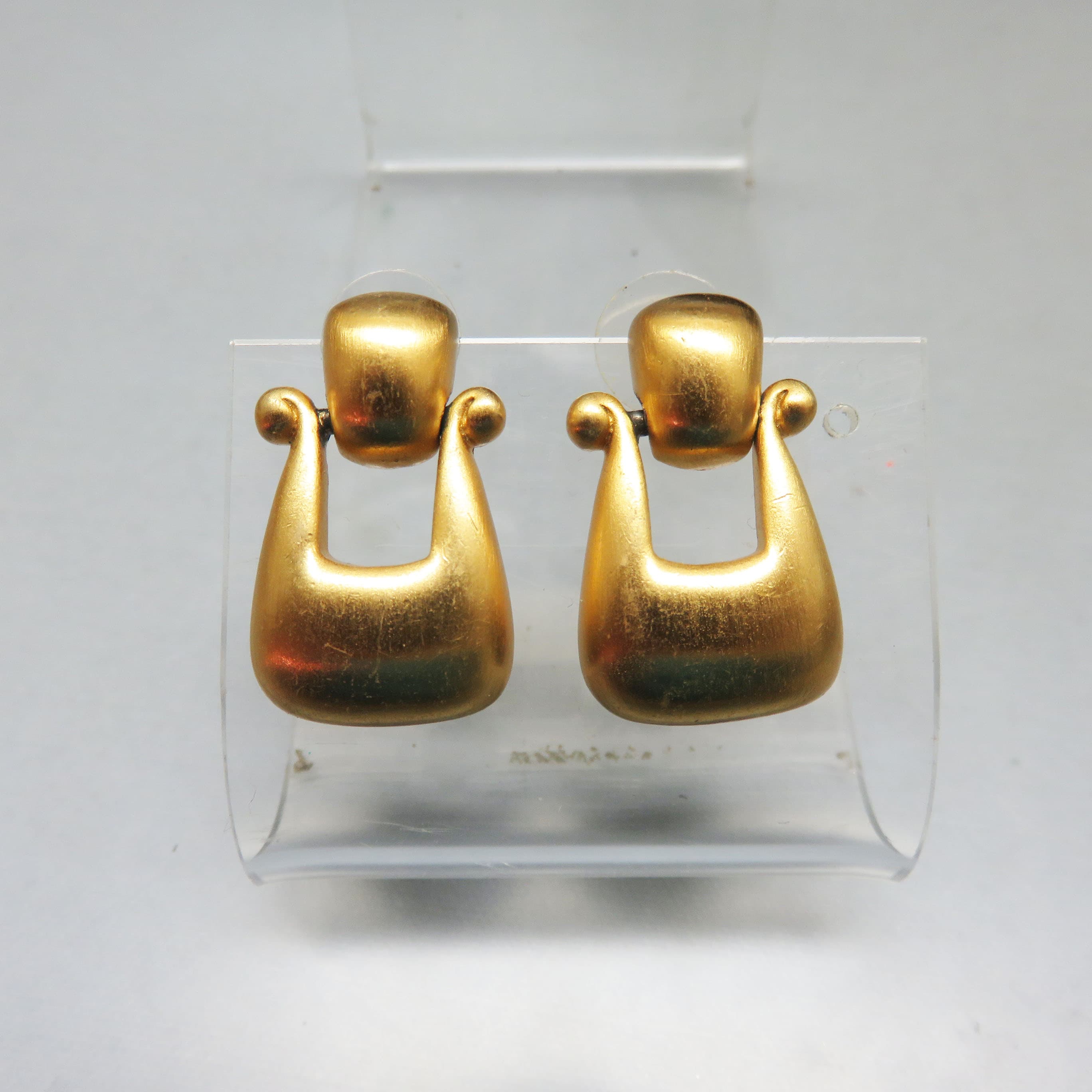 Vintage Anne Klein Gold Tone Door Knocker Earrings | Sculptural Statement Pierced Earrings | Iconic Designer Jewelry
