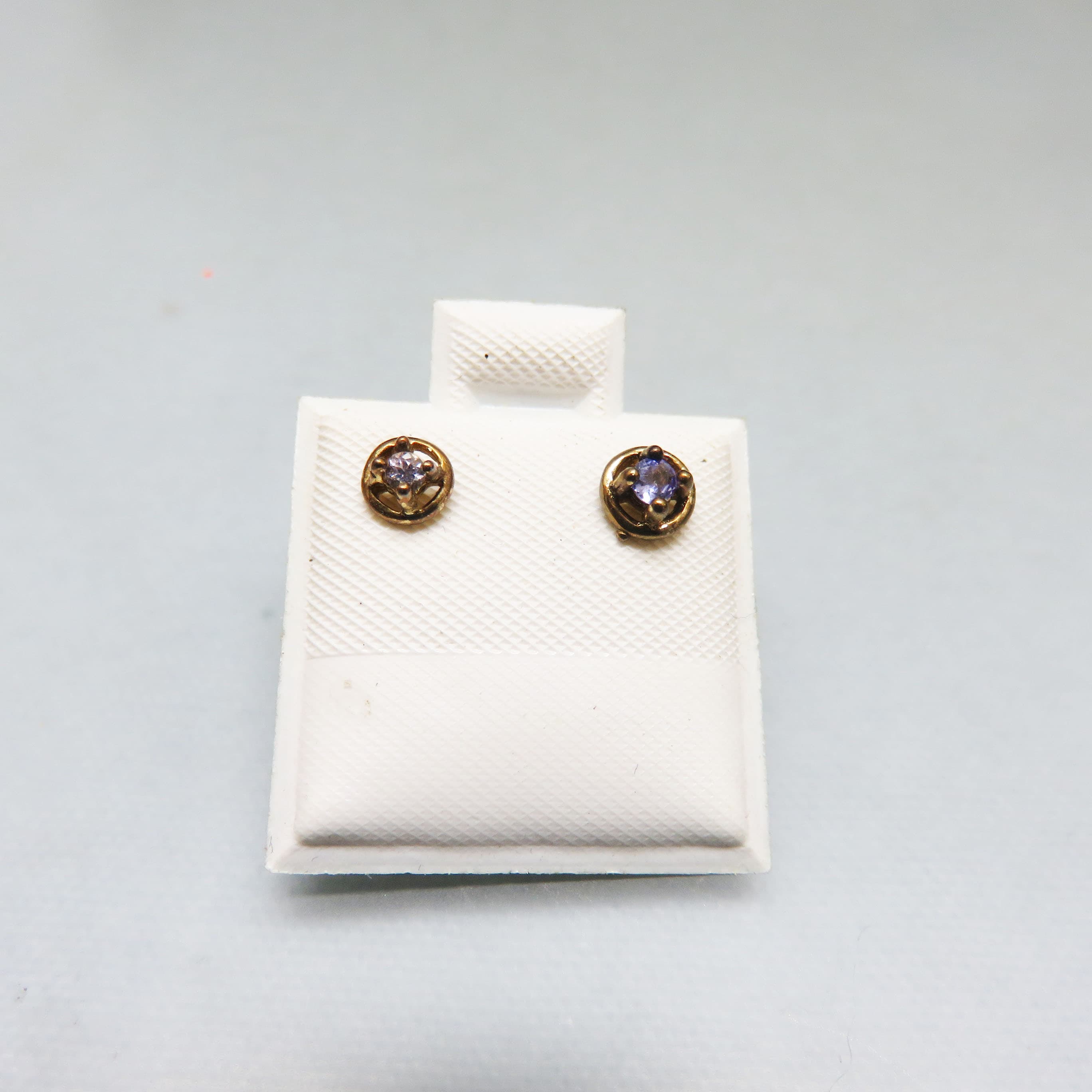 Vintage Blue Tourmaline Stud Earrings | Gold-Plated Solitaire Earrings | Petite Genuine Gemstone Earrings