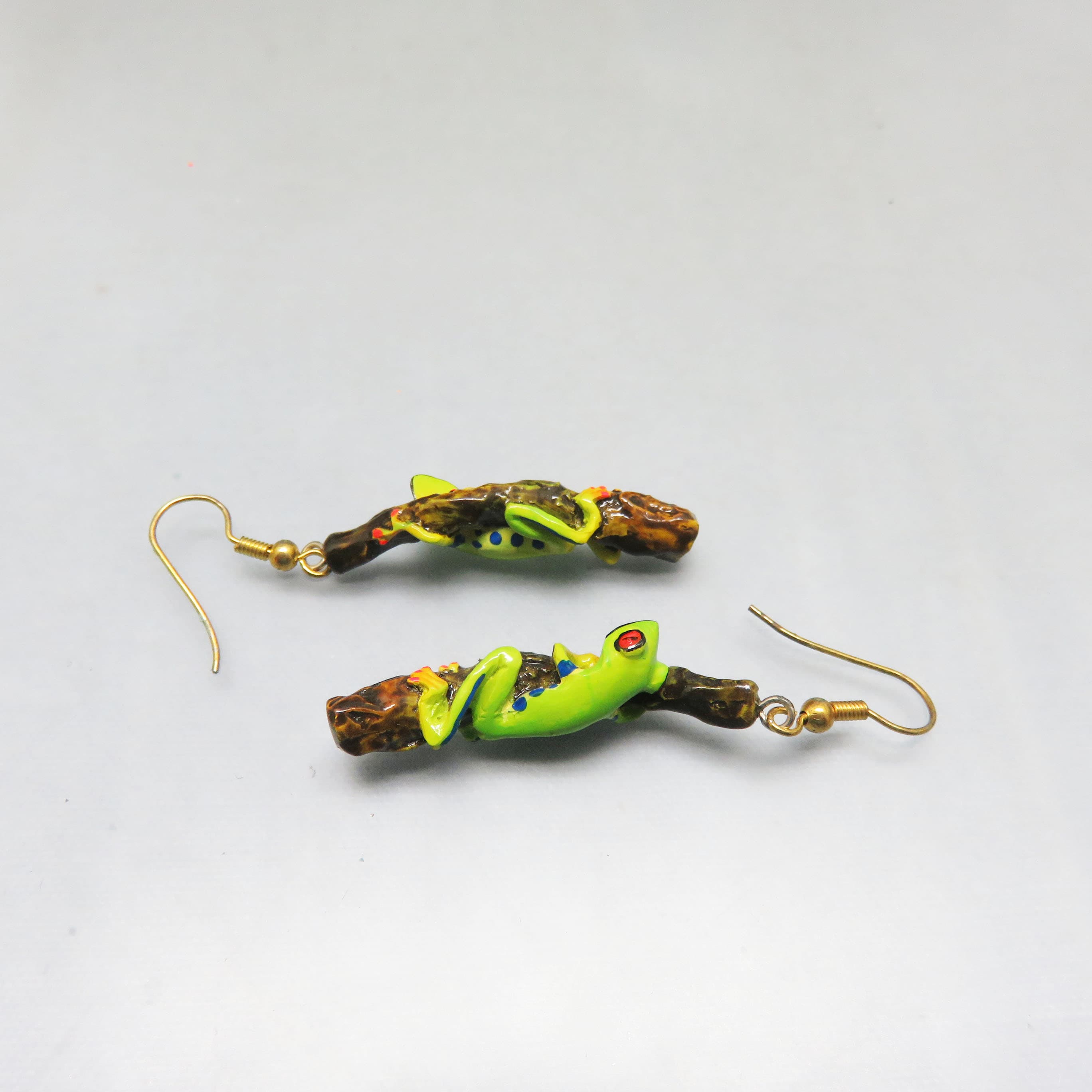 Hand-Painted Ceramic Red-Eyed Tree Frog Earrings | Tropical Frog Dangle Earrings | Artisan Wildlife Statement Jewelry