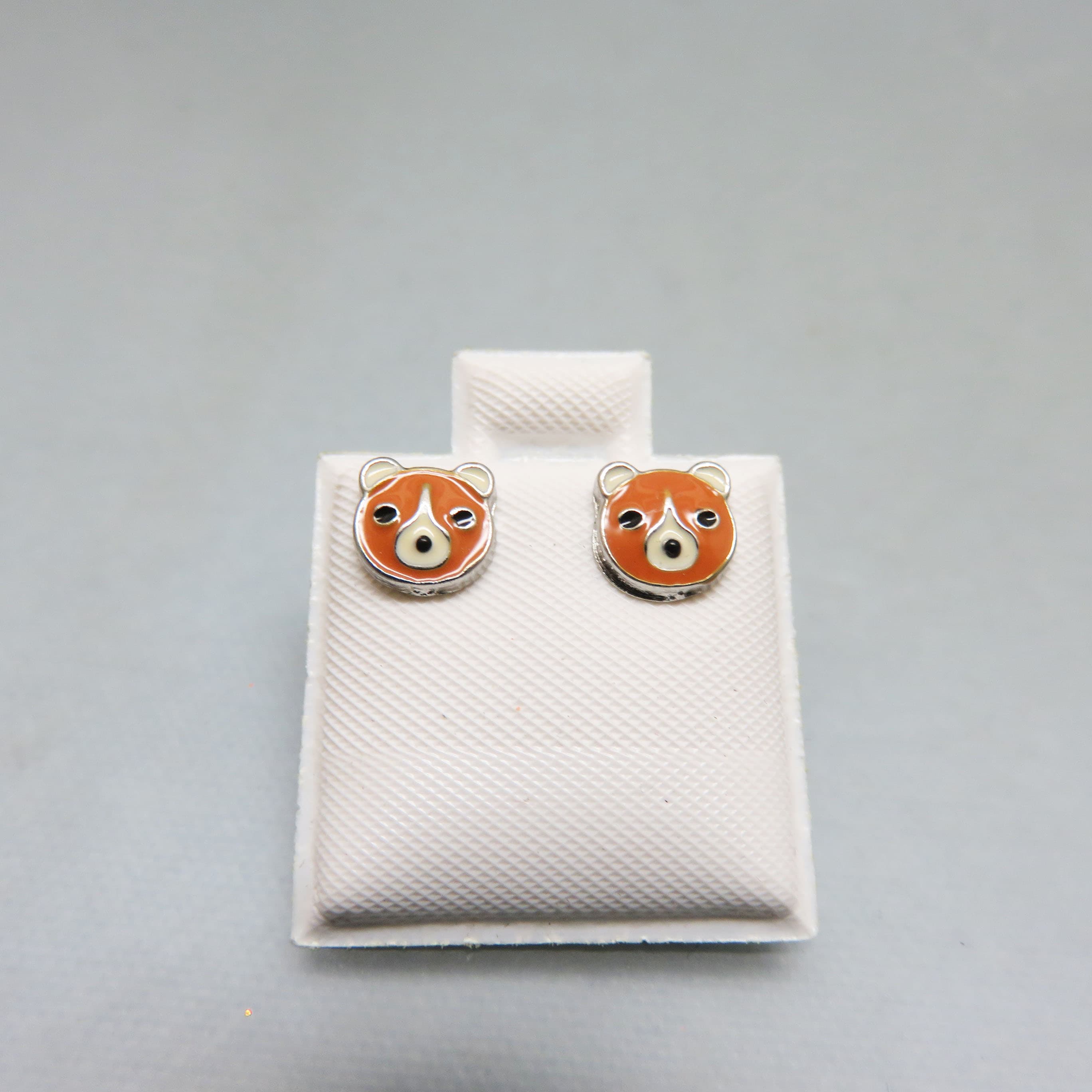 Cute Red Panda Enamel Stud Earrings | Tiny Animal Face Pierced Earrings | Kawaii Woodland Jewelry