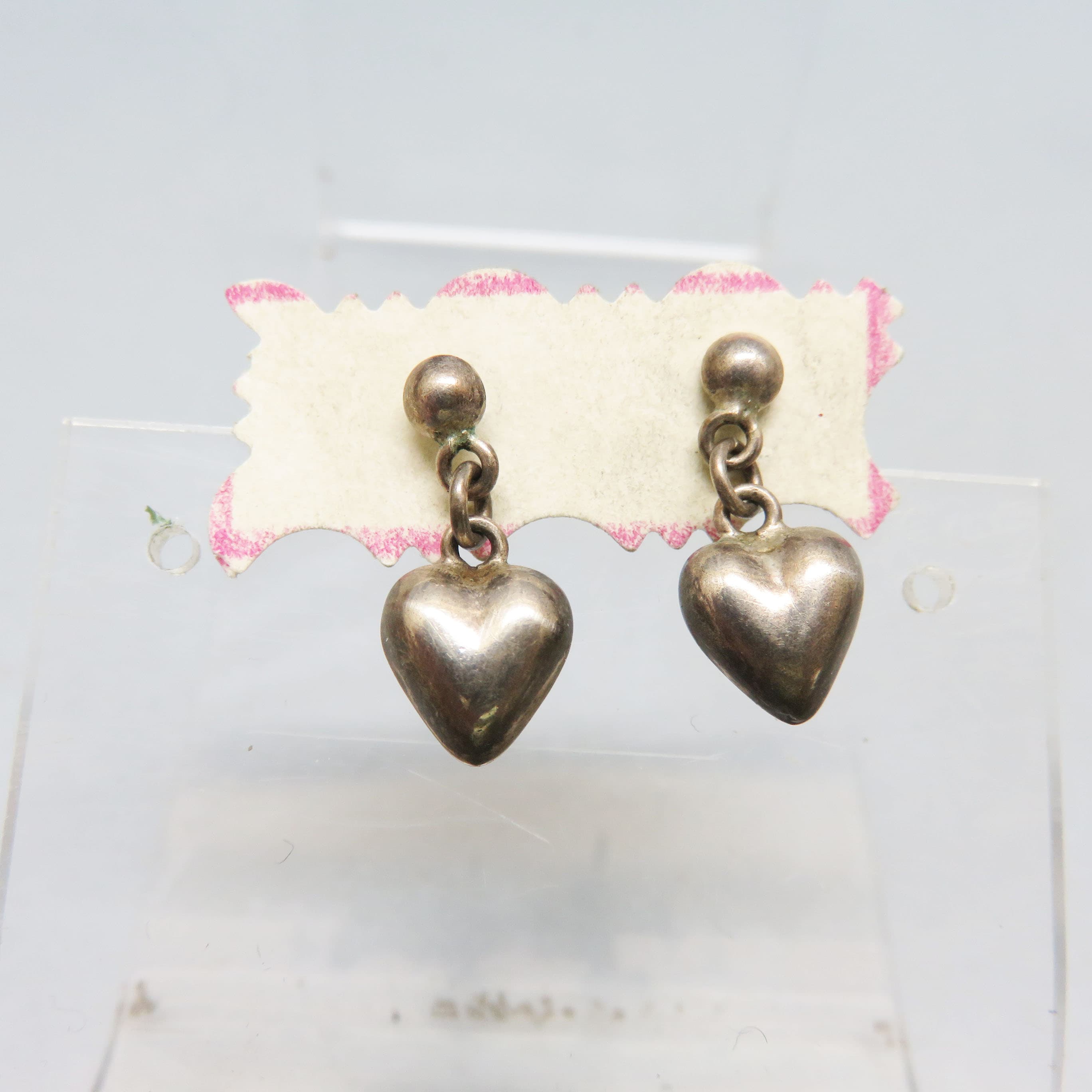 Vintage 925 Sterling Silver Puff Heart Drop Earrings, Post Dangle Heart Earrings, Romantic Sterling Jewelry, Timeless Gift