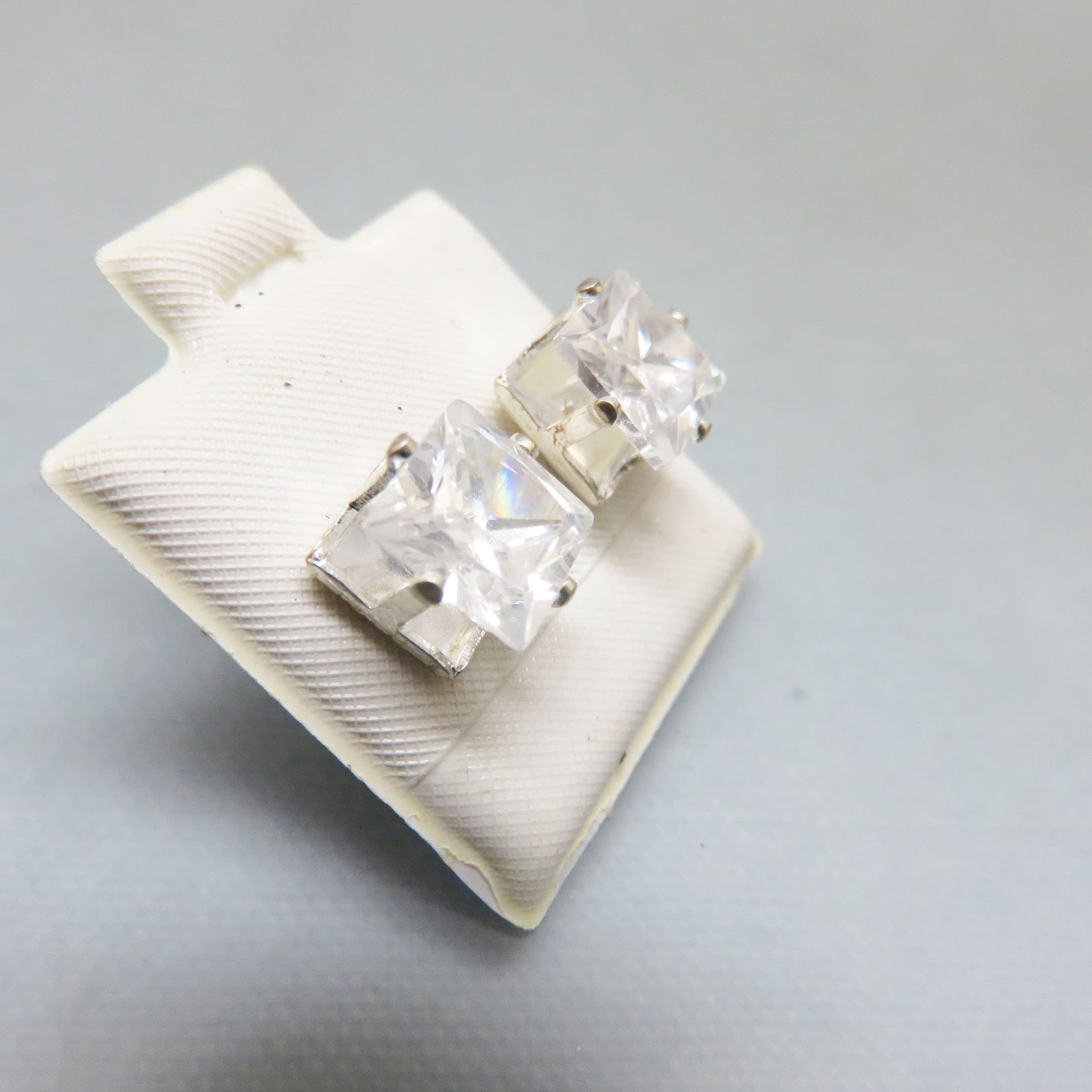 Sterling Silver Princess Cut CZ Stud Earrings, Classic 5/16 Inch Cubic Zirconia Solitaire Earrings, Everyday Luxury