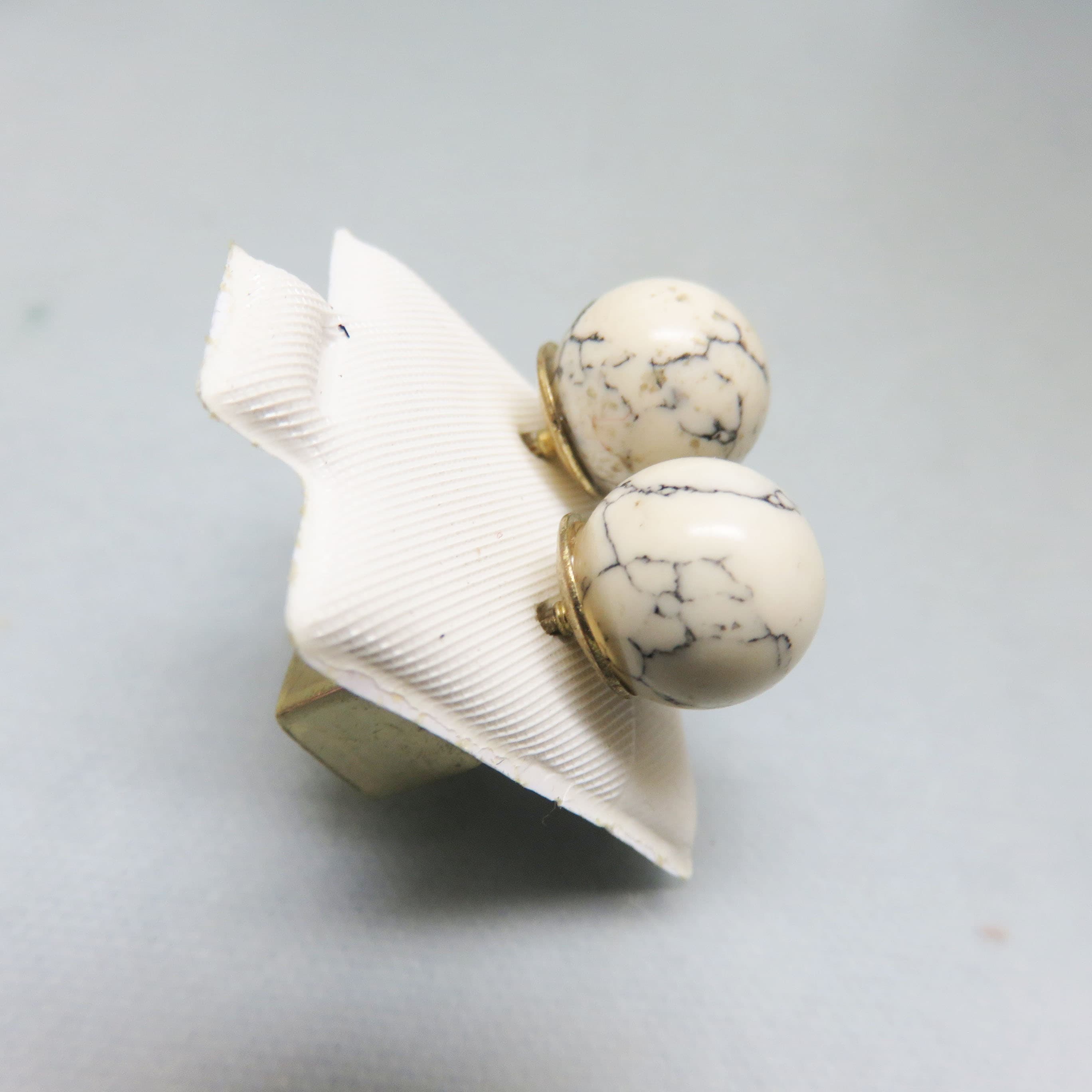 Reversible Howlite & Goldtone Cube Stud Earrings | Double-Sided Modern Statement Earrings