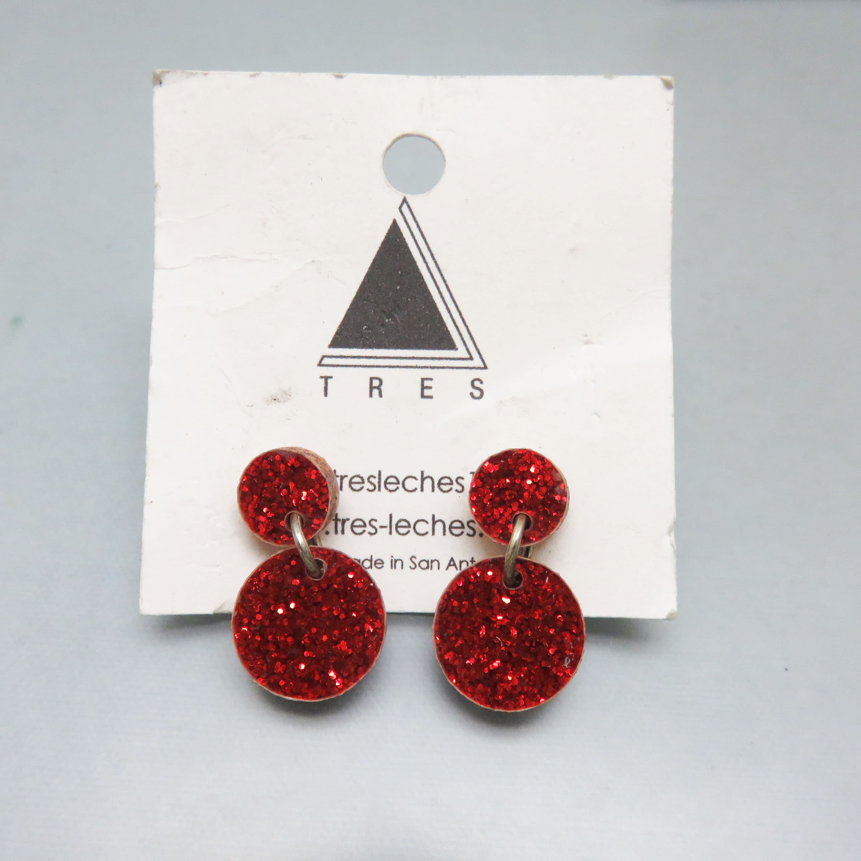 Tres Leches Handmade Ruby Red Glitter Resin Drop Earrings | Artisan San Antonio Statement Earrings | Mint on Card