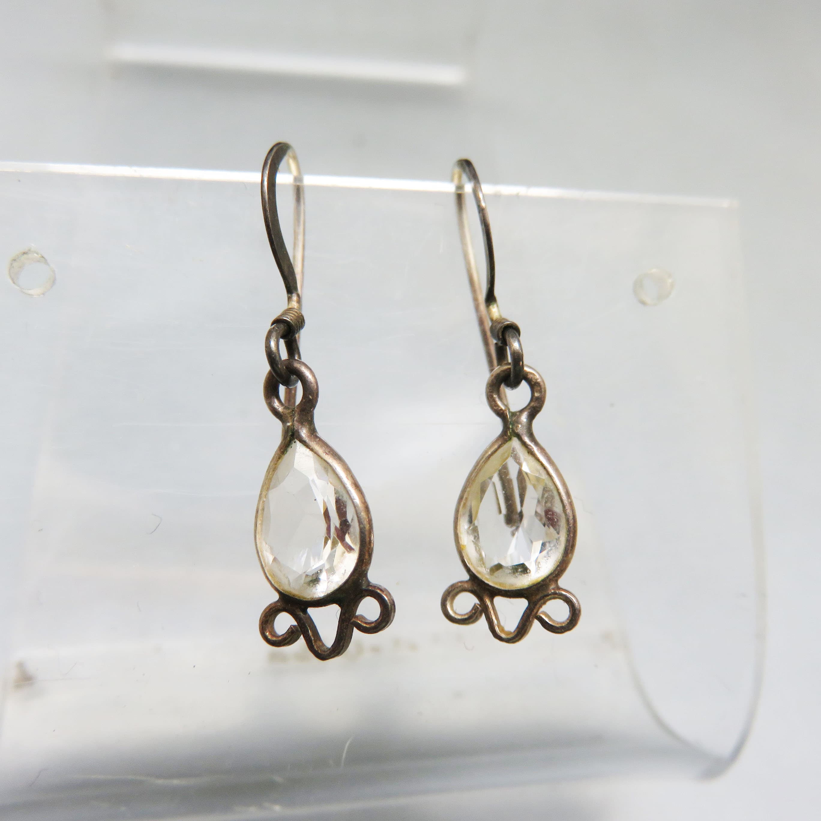 Sterling Silver & Faceted Rock Crystal Teardrop Earrings | Vintage 925 French Hook Dangle Earrings | Elegant Minimalist Jewelry