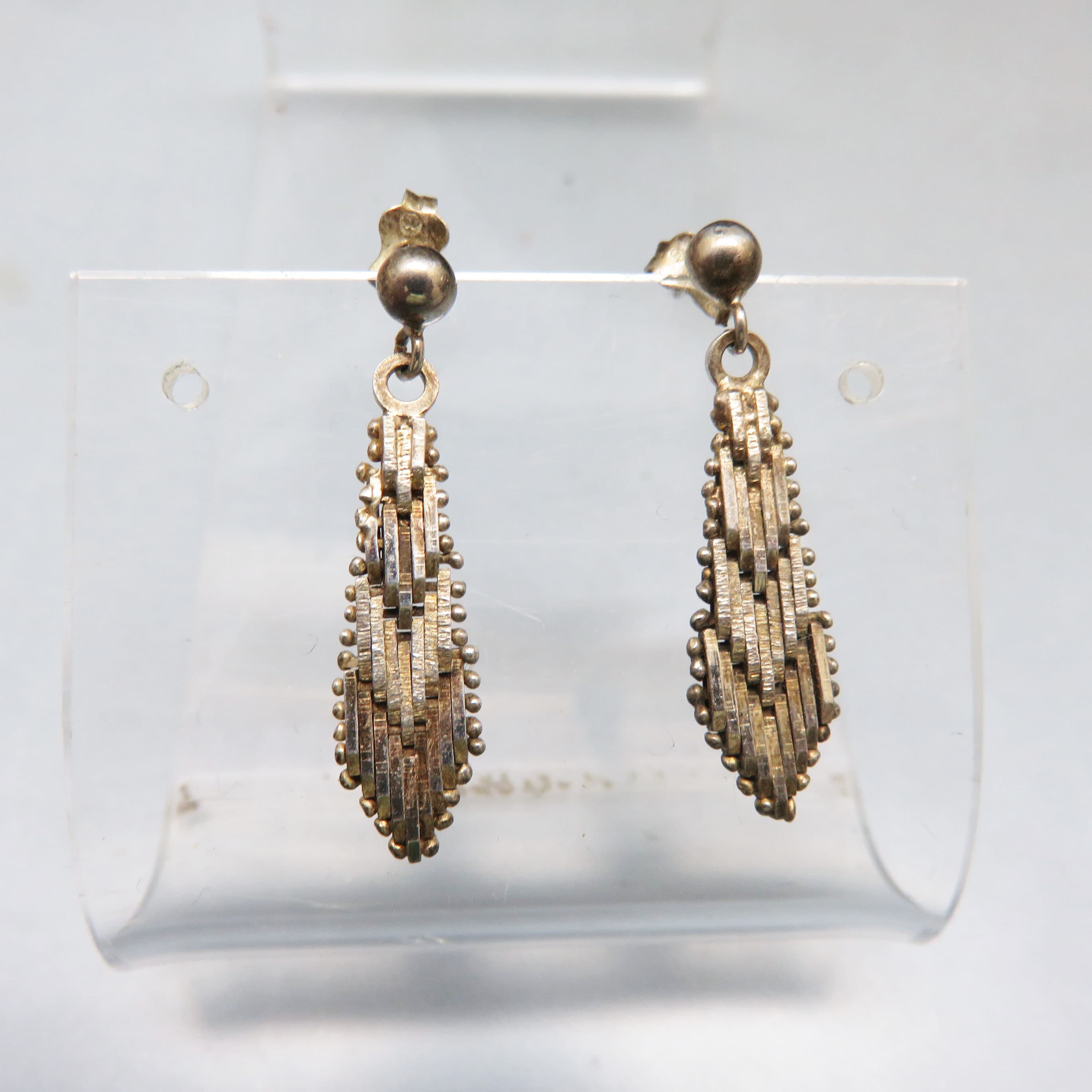 Riccio Sterling Silver & Vermeil Drop Earrings | Vintage Italian Textured Marquise Dangle Earrings | Elegant Two-Tone Designer Jewelry