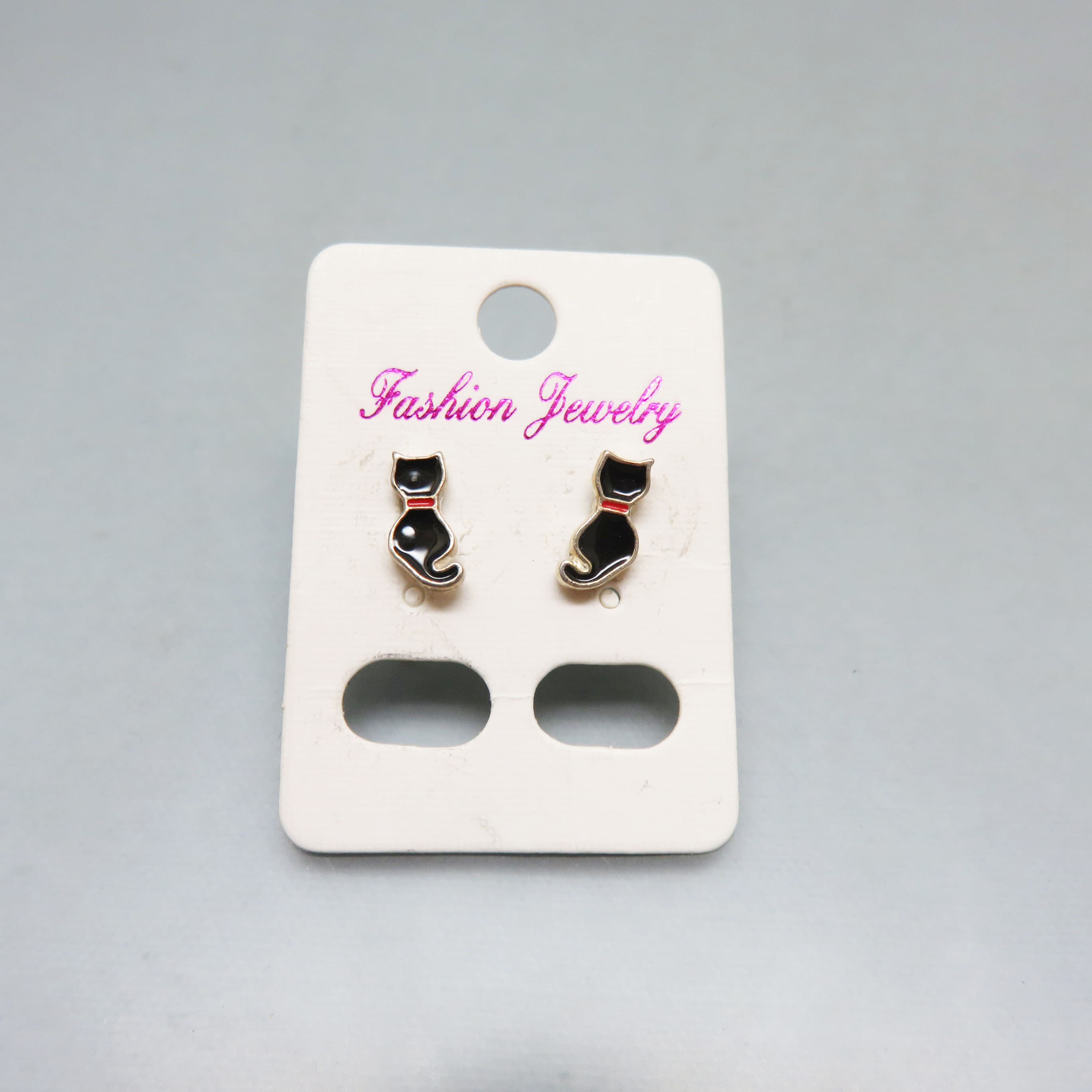 Tiny Black Enamel Cat Stud Earrings, Minimalist Kitty Post Earrings, Mint on Original Card, Cute Cat Lover Jewelry