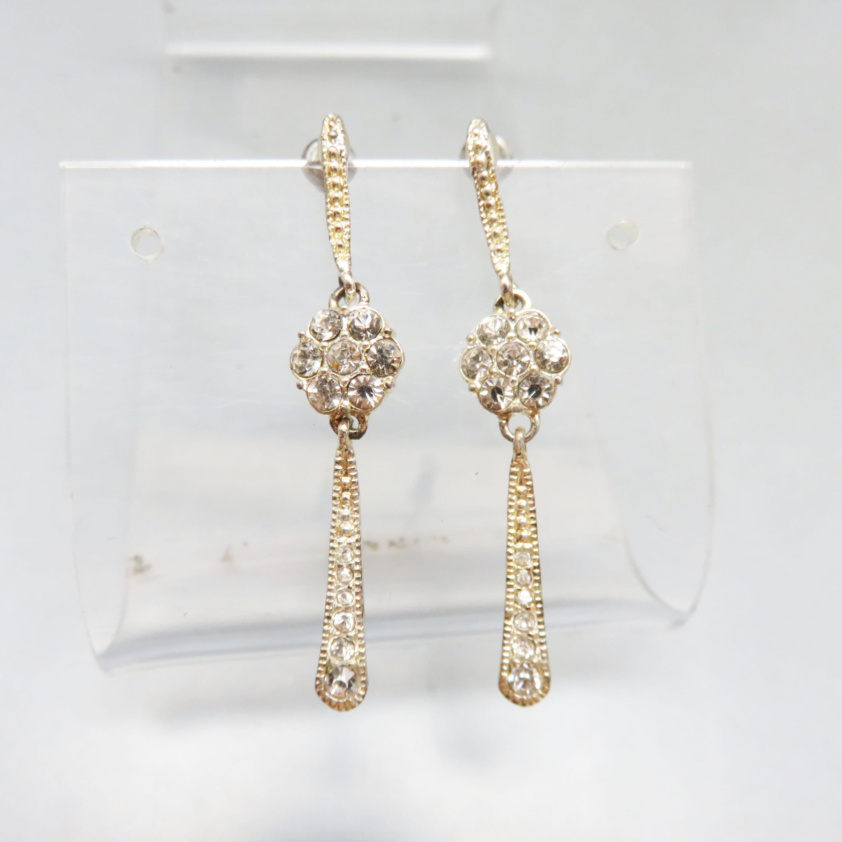 Vintage Silvertone Rhinestone Dangle Earrings | Elegant Art Deco Inspired Drop Earrings | Bridal Evening Jewelry