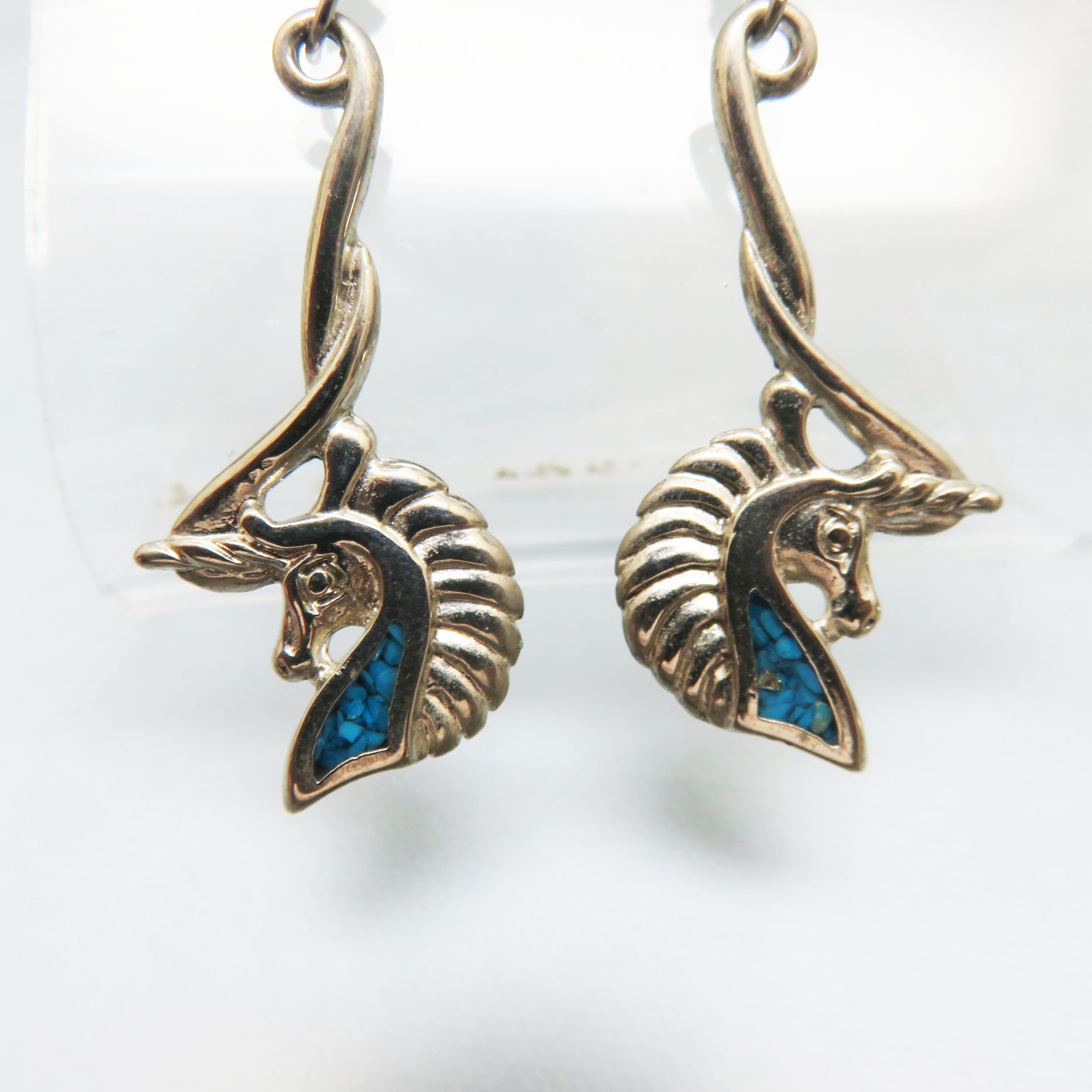 Vintage 1984 Unicorn Turquoise Chip Dangle Earrings | Silvertone Fantasy Earrings | Mythical Boho Jewelry