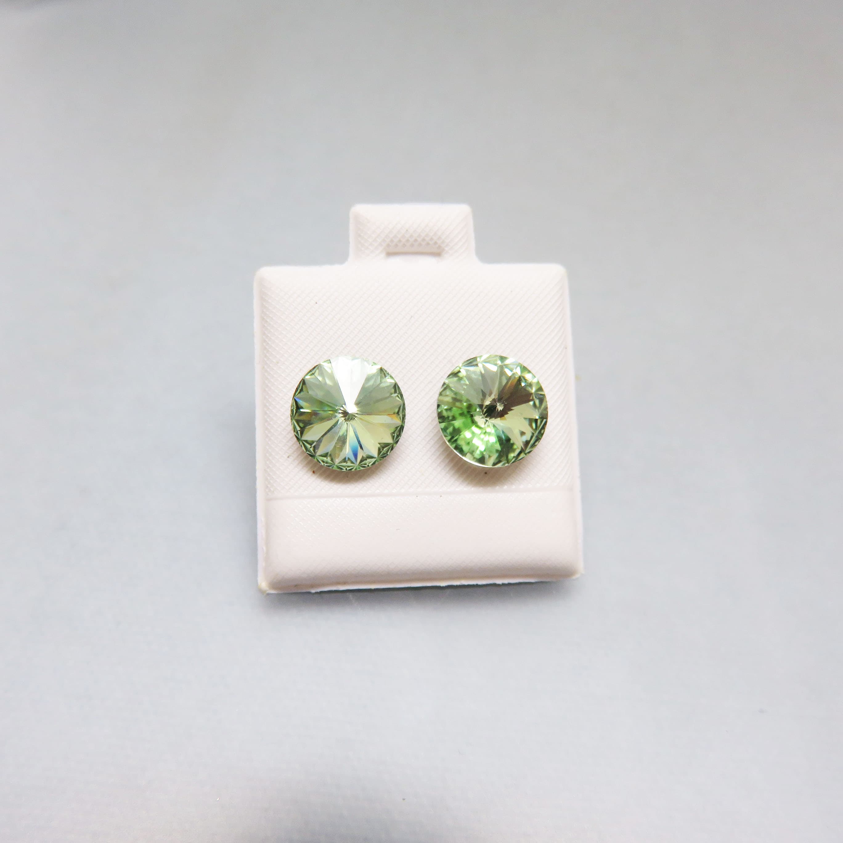 Peridot Green Crystal Stud Earrings | Vintage Silver Tone Rhinestone Earrings | Classic Everyday Jewelry