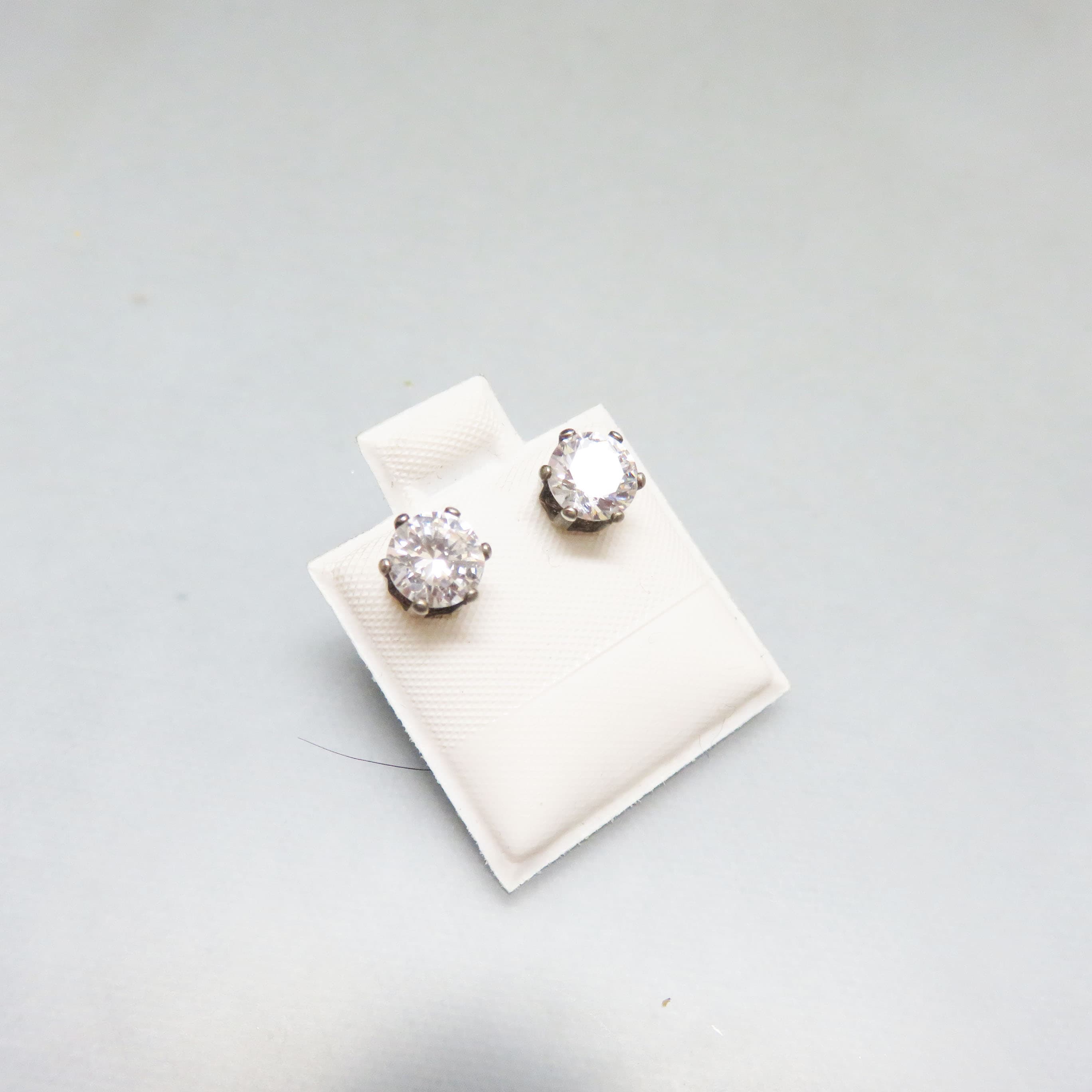 Classic CZ Solitaire Stud Earrings | Vintage Silver Plated Cubic Zirconia Earrings | Everyday Sparkle