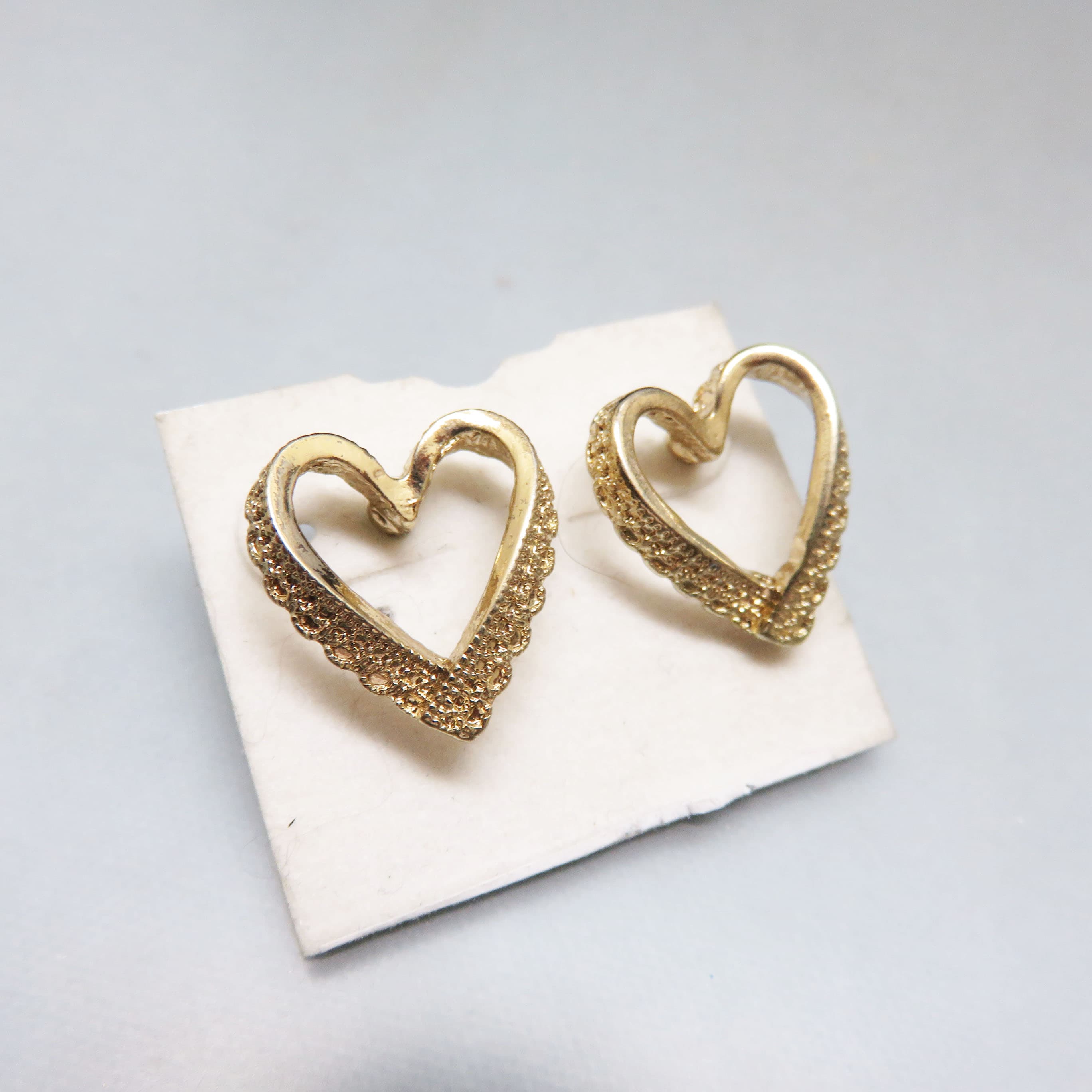 Vintage Open Heart Gold-Plated Earrings | Textured Heart Post Earrings | Romantic Everyday Statement | Classic Boutique Jewelry