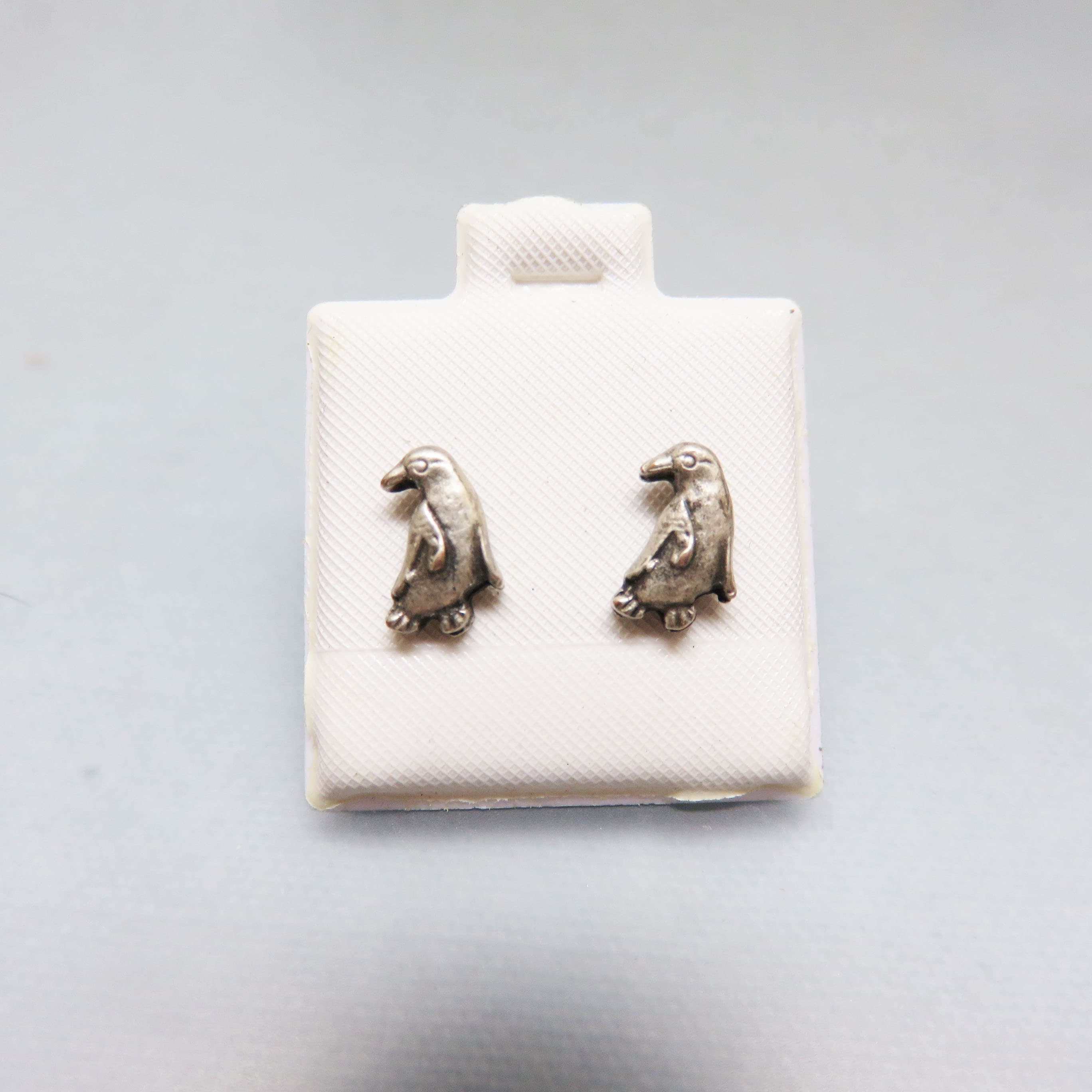 Vintage Pewter Penguin Stud Earrings | Lead-Free Pewter Animal Earrings | Tiny Penguin Posts | New Old Stock
