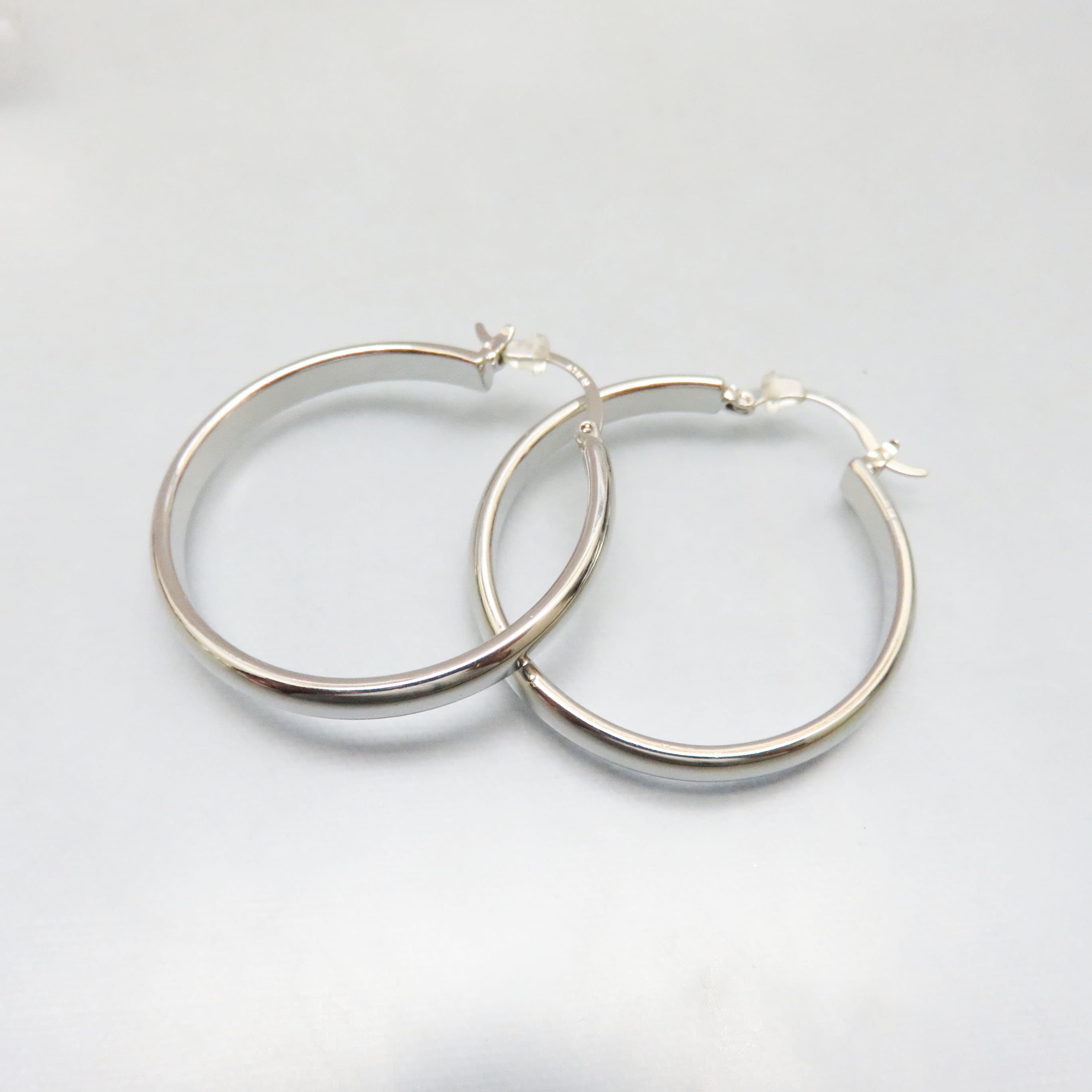 Classic Silver-Tone Polished Hoop Earrings | Large Vintage Everyday Hoops