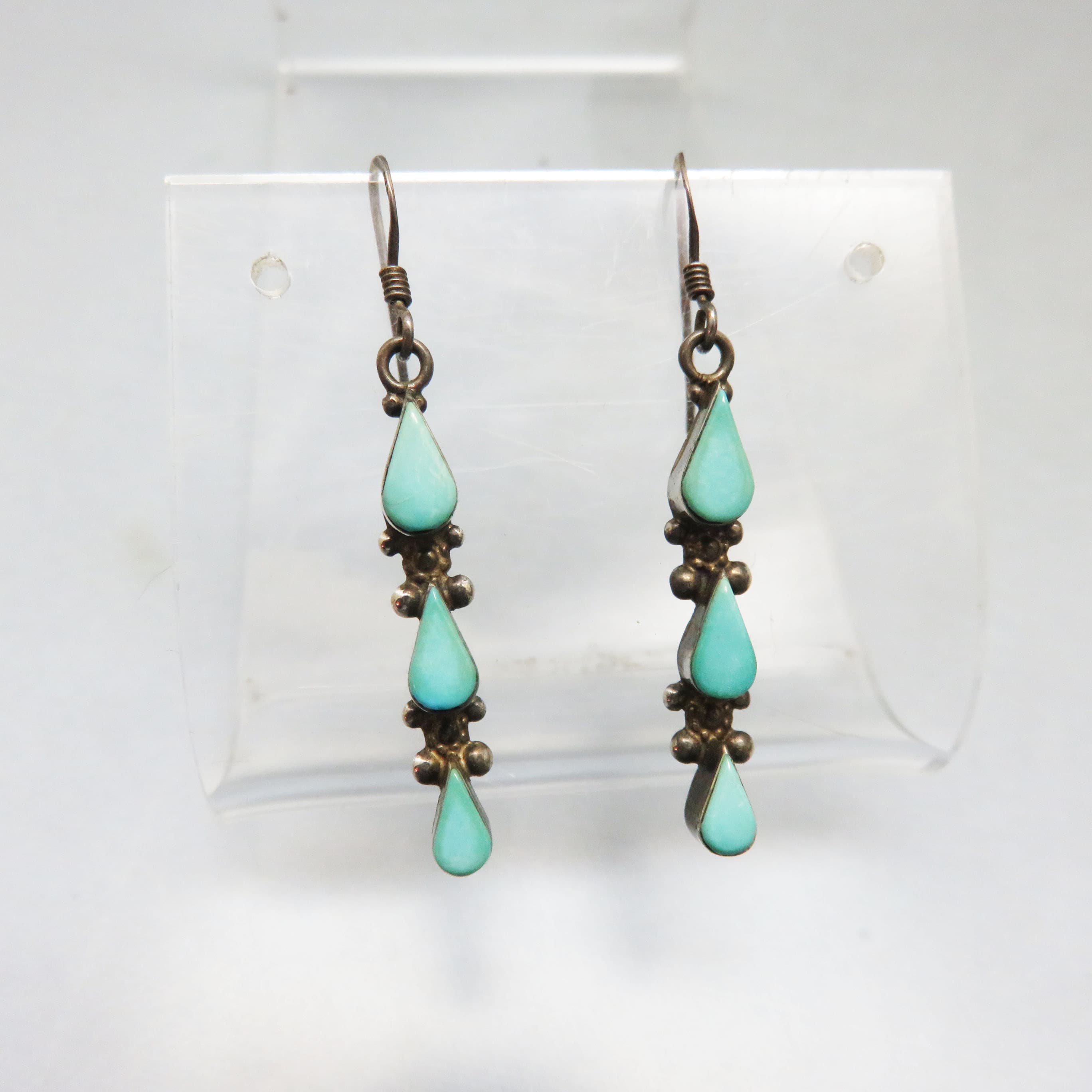 Vintage Sterling Silver Southwestern Turquoise Drop Earrings | Artisan French Hook Dangles