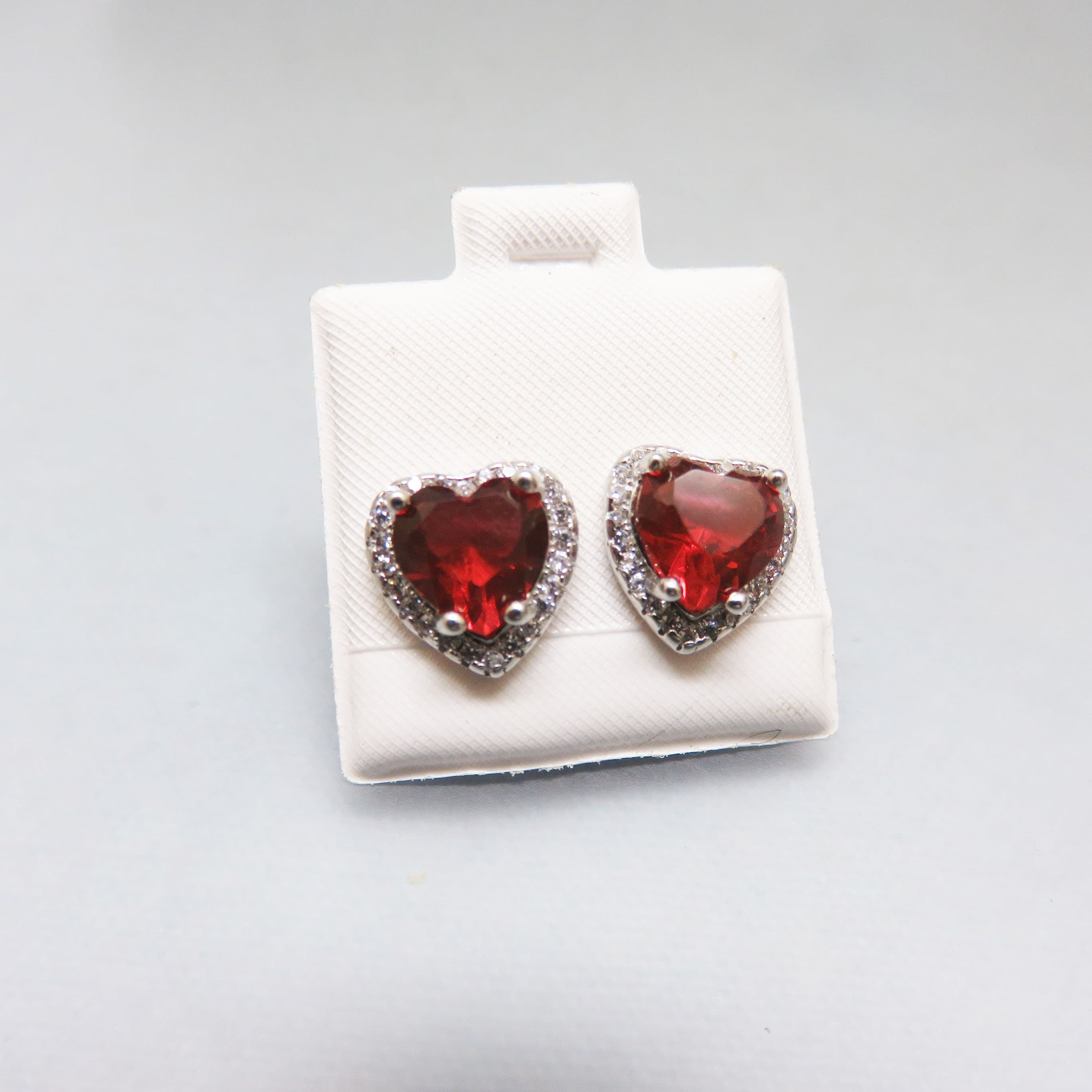 Sterling Silver Lab-Created Ruby & CZ Heart Stud Earrings | 925 Romantic Halo Earrings