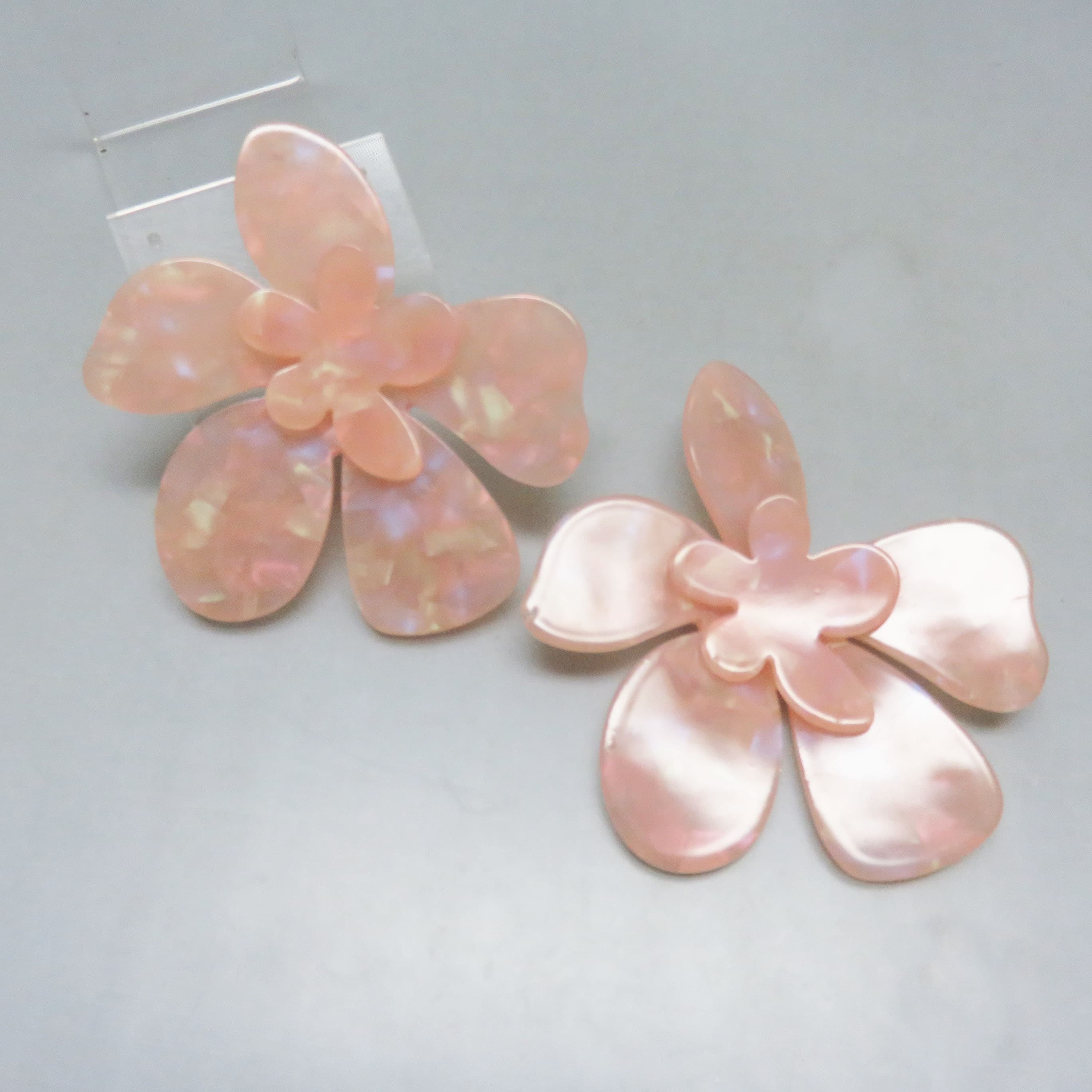 Oversized Blush Pink Pearlescent Flower Statement Earrings