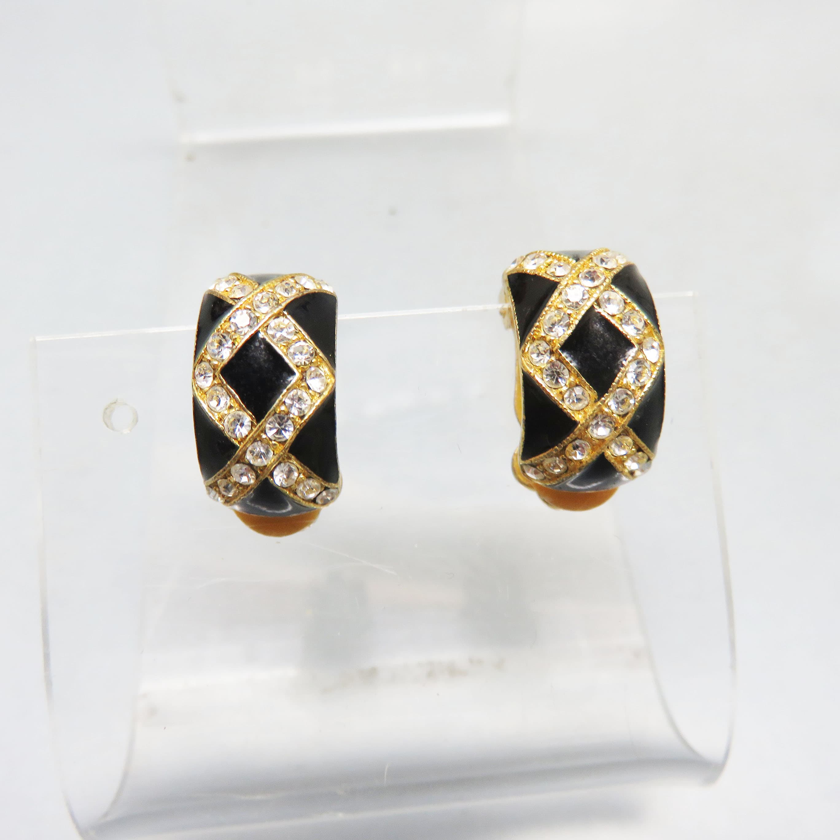 After-Dark Sparkle 1980s Enamel Half-Hoop Clip Earrings