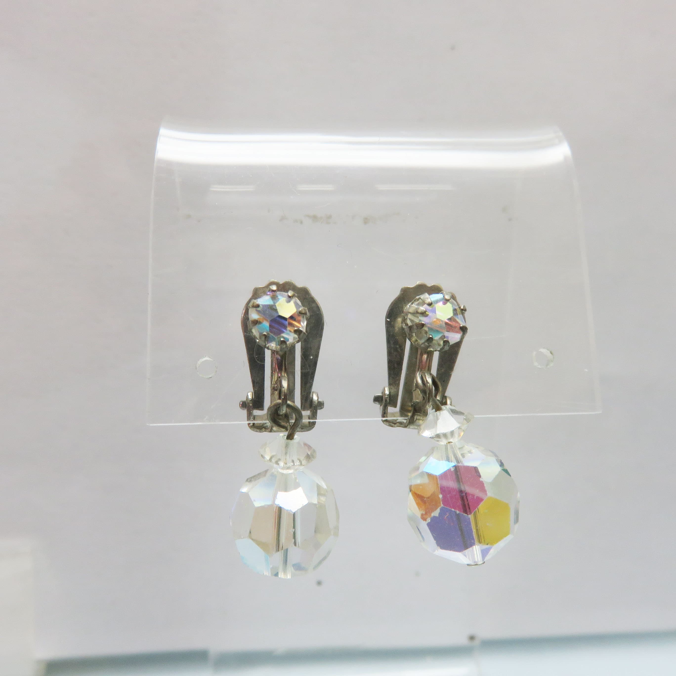 Starlight Waltz 1960s Aurora Borealis Crystal Clip Earrings