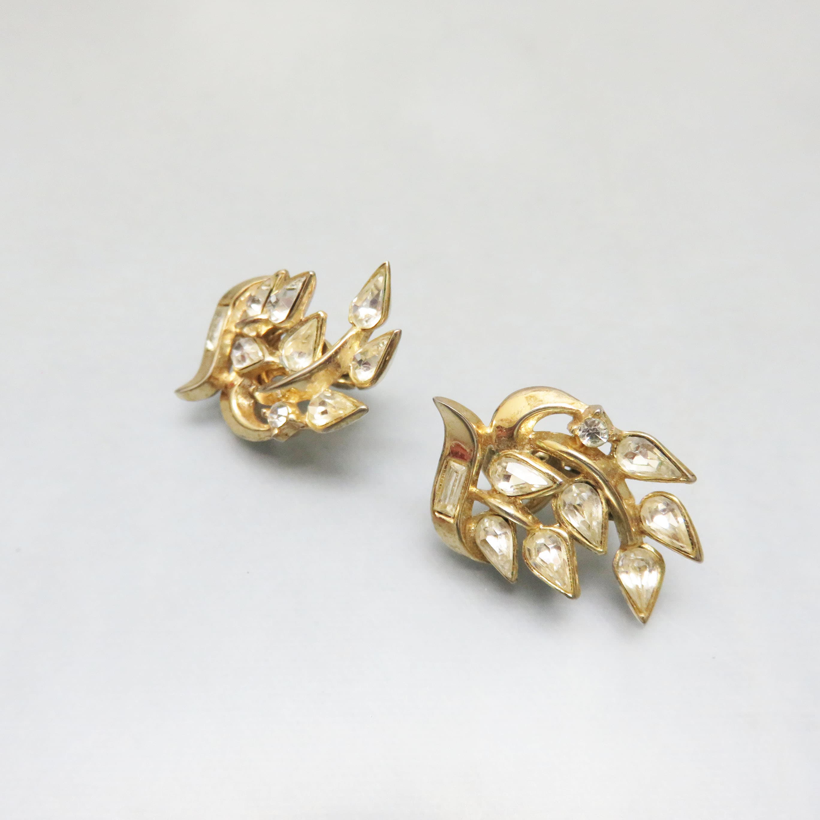 Promenade in Crystal Crown Trifari Leaf Spray Earrings