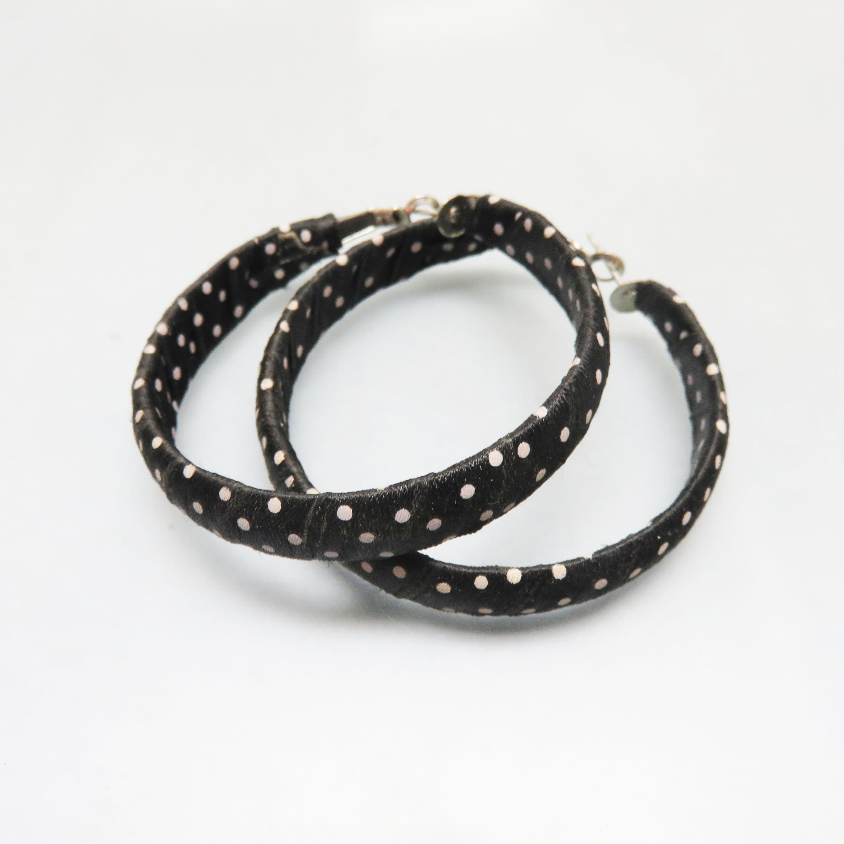 Paris After Dark Polka Dot Ribbon Hoop Earrings