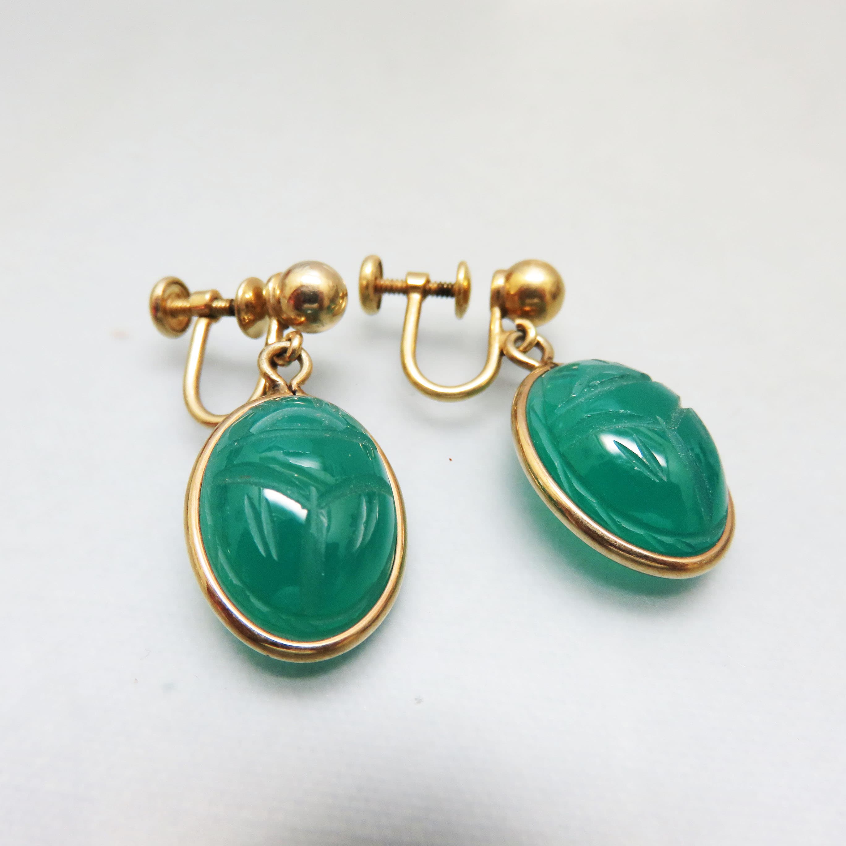 Emerald Guardian Van Dell Chrysoprase Scarab Earrings