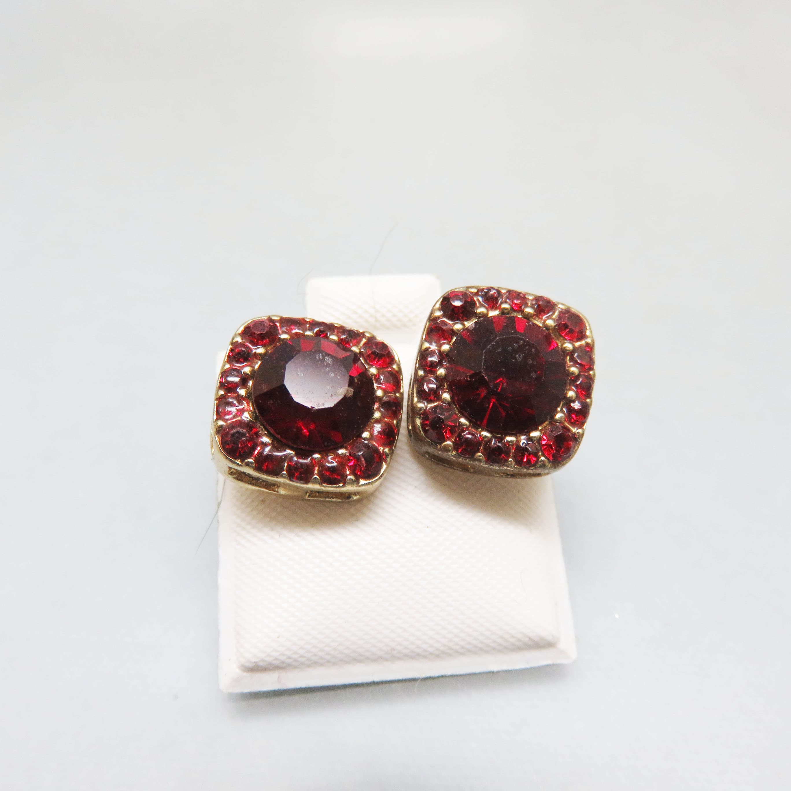 Ruby After Dark 1970s Rhinestone Halo Stud Earrings