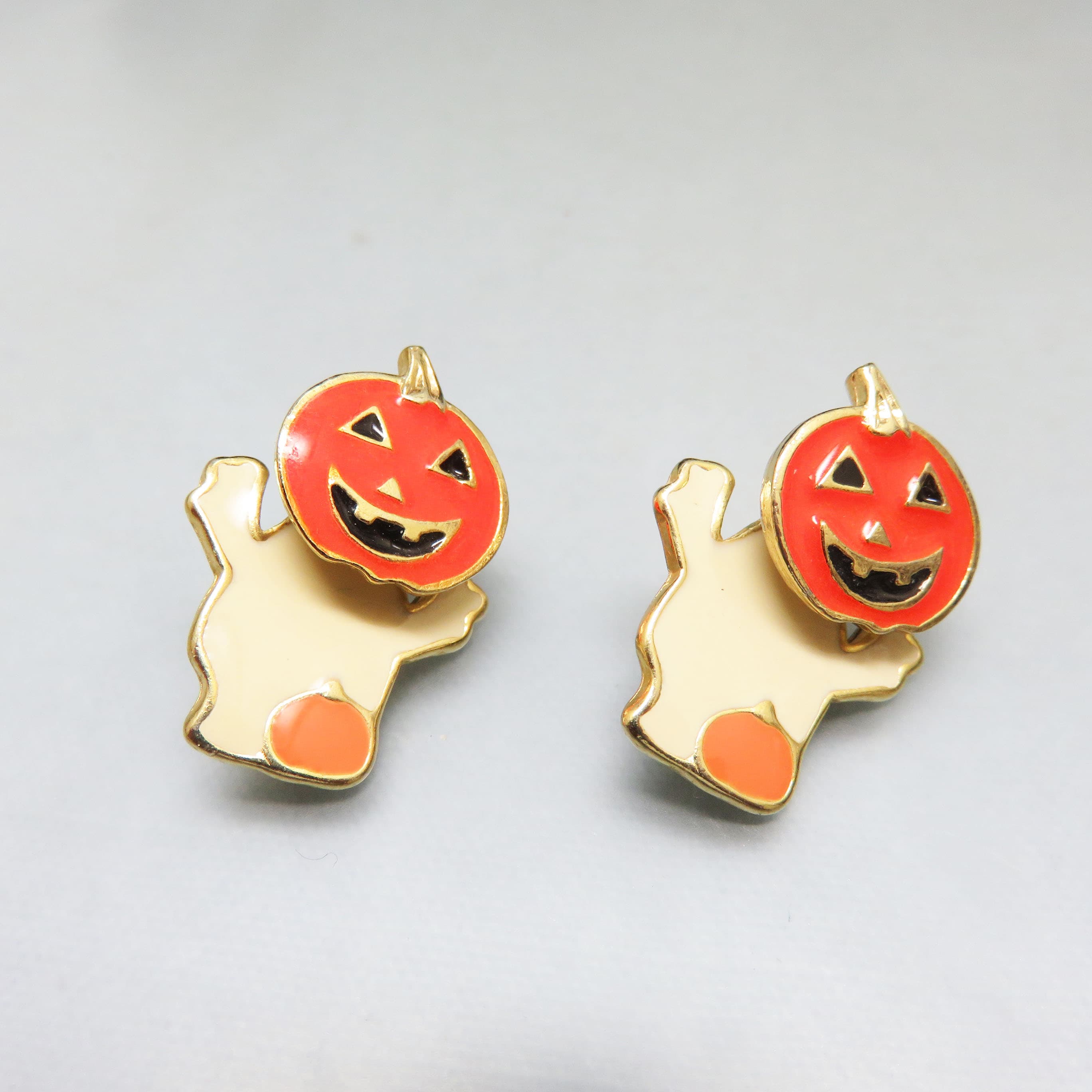 Pumpkin Head Parade 1980s Two-Part Ghost Earrings