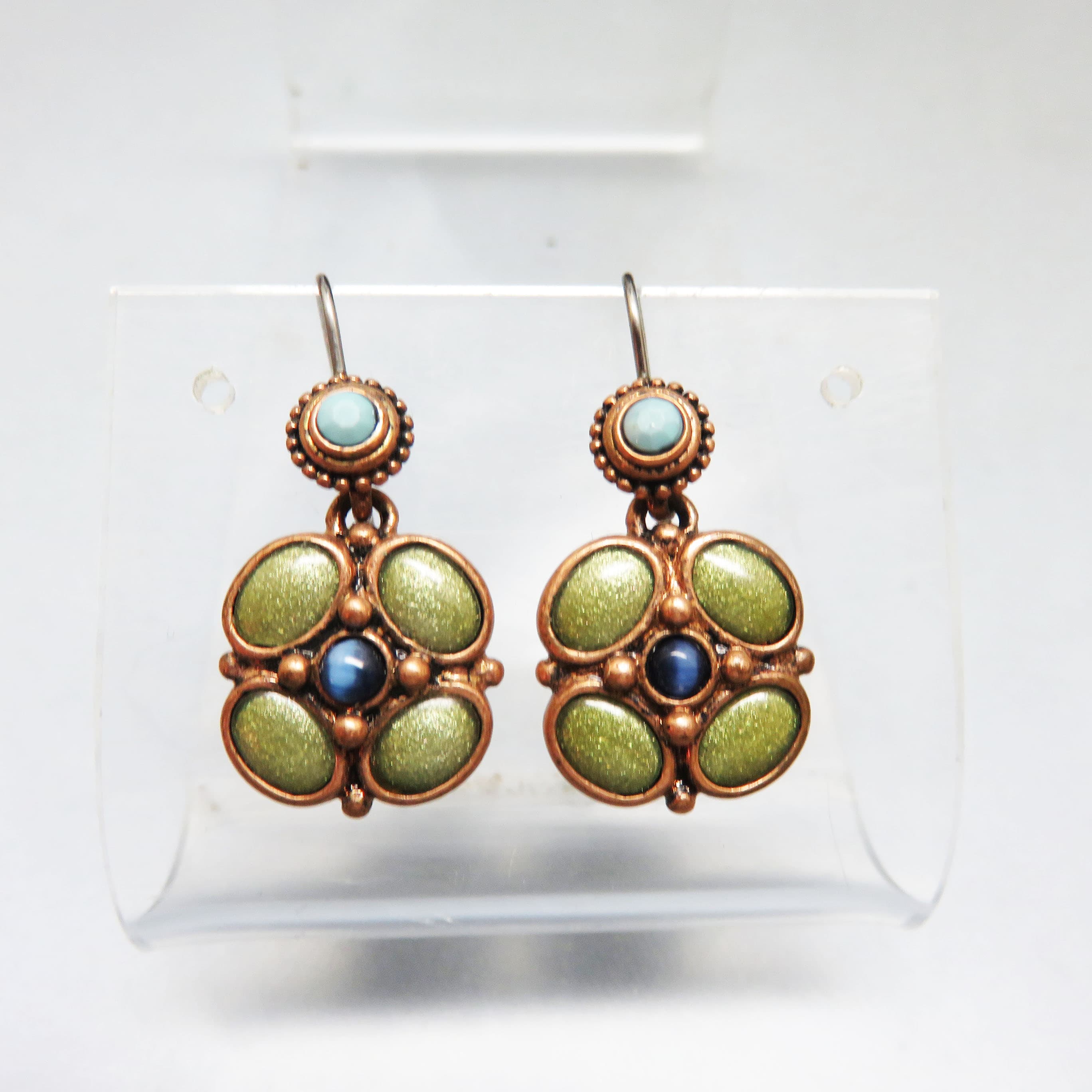 Copper Garden Mosaic Vintage Enamel Earrings