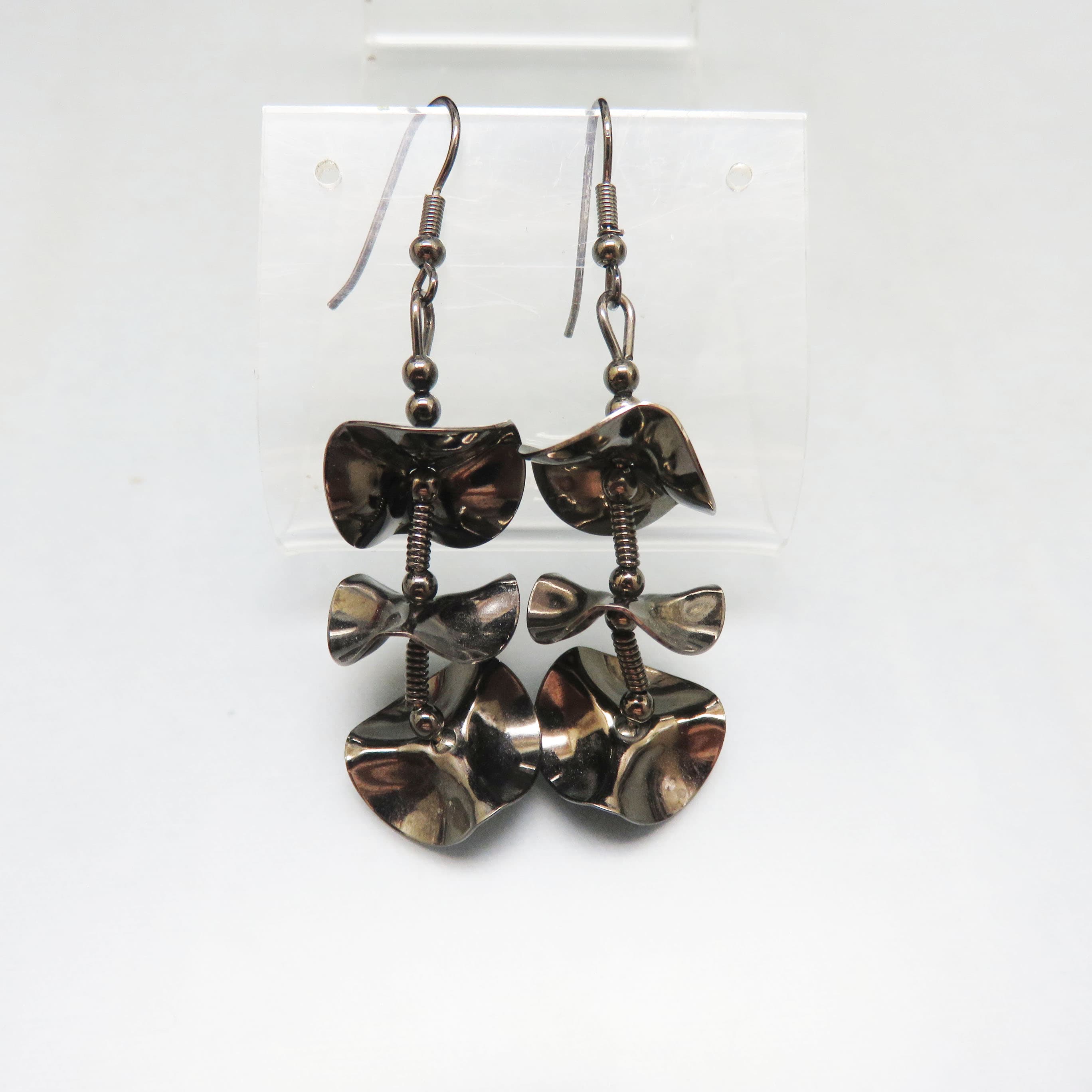 Sculptural Gunmetal Ribbon Dangle Earrings