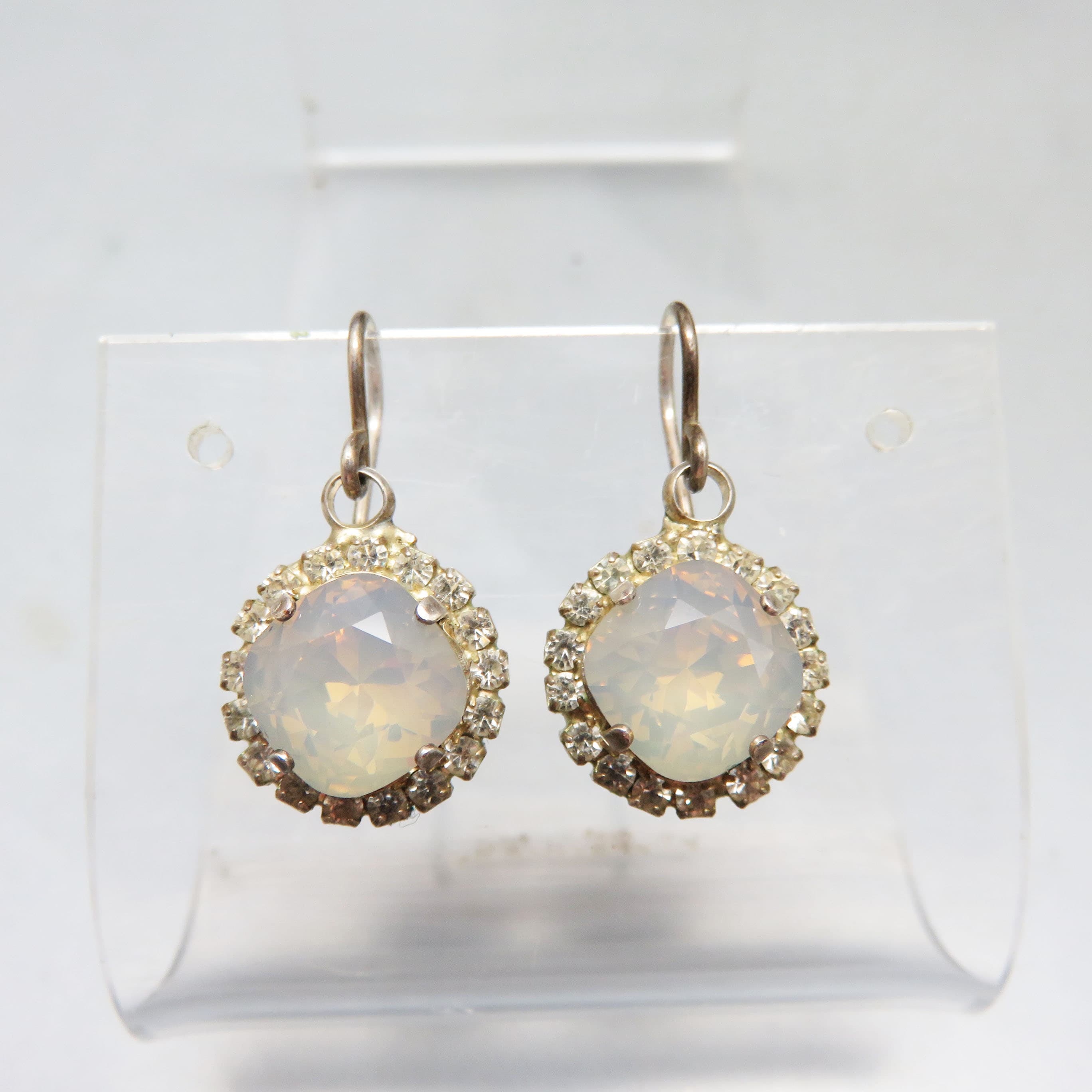 1960s Opalescent Glass and Rhinestone Drop Earrings