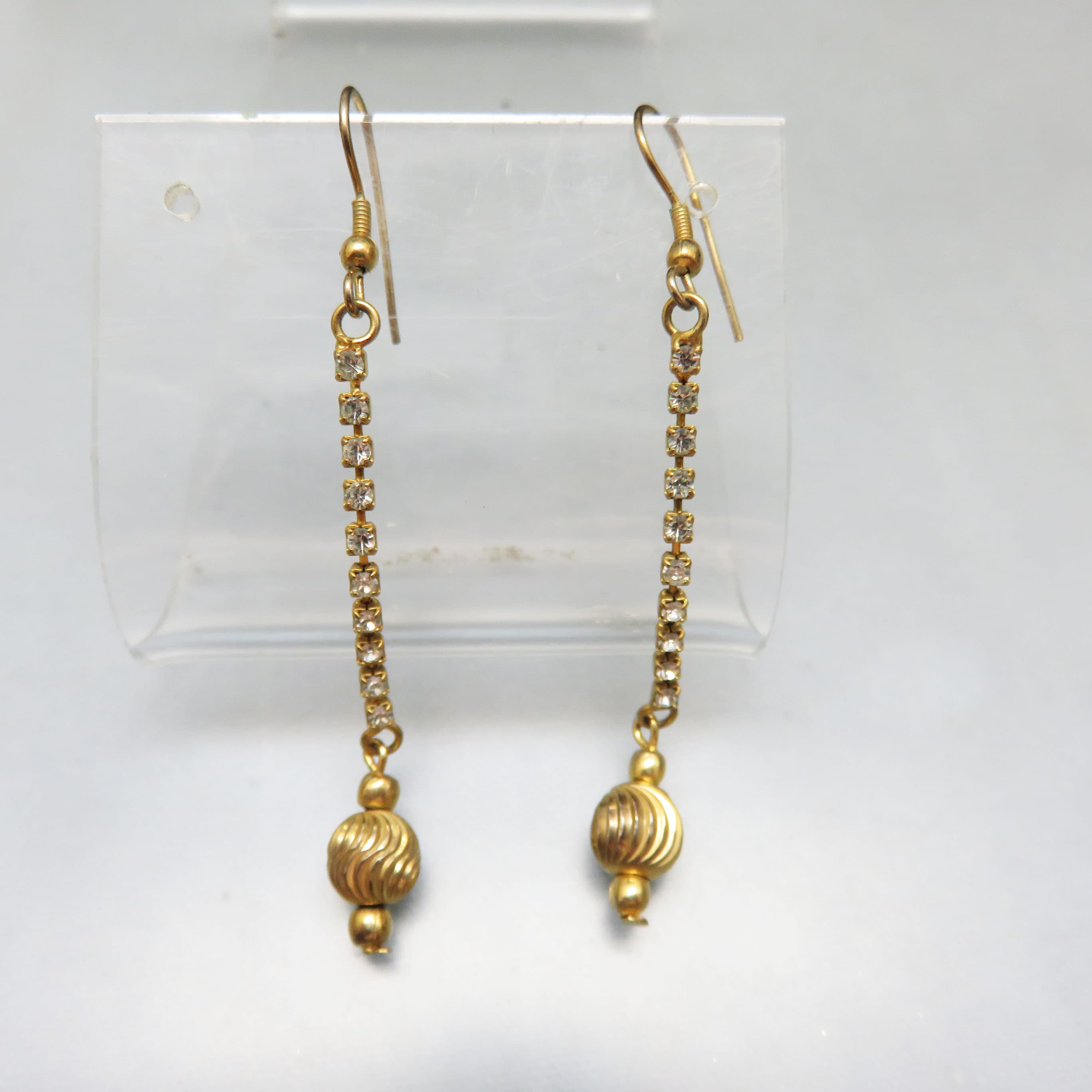Golden Cascade Rhinestone and Fluted Bead Earrings