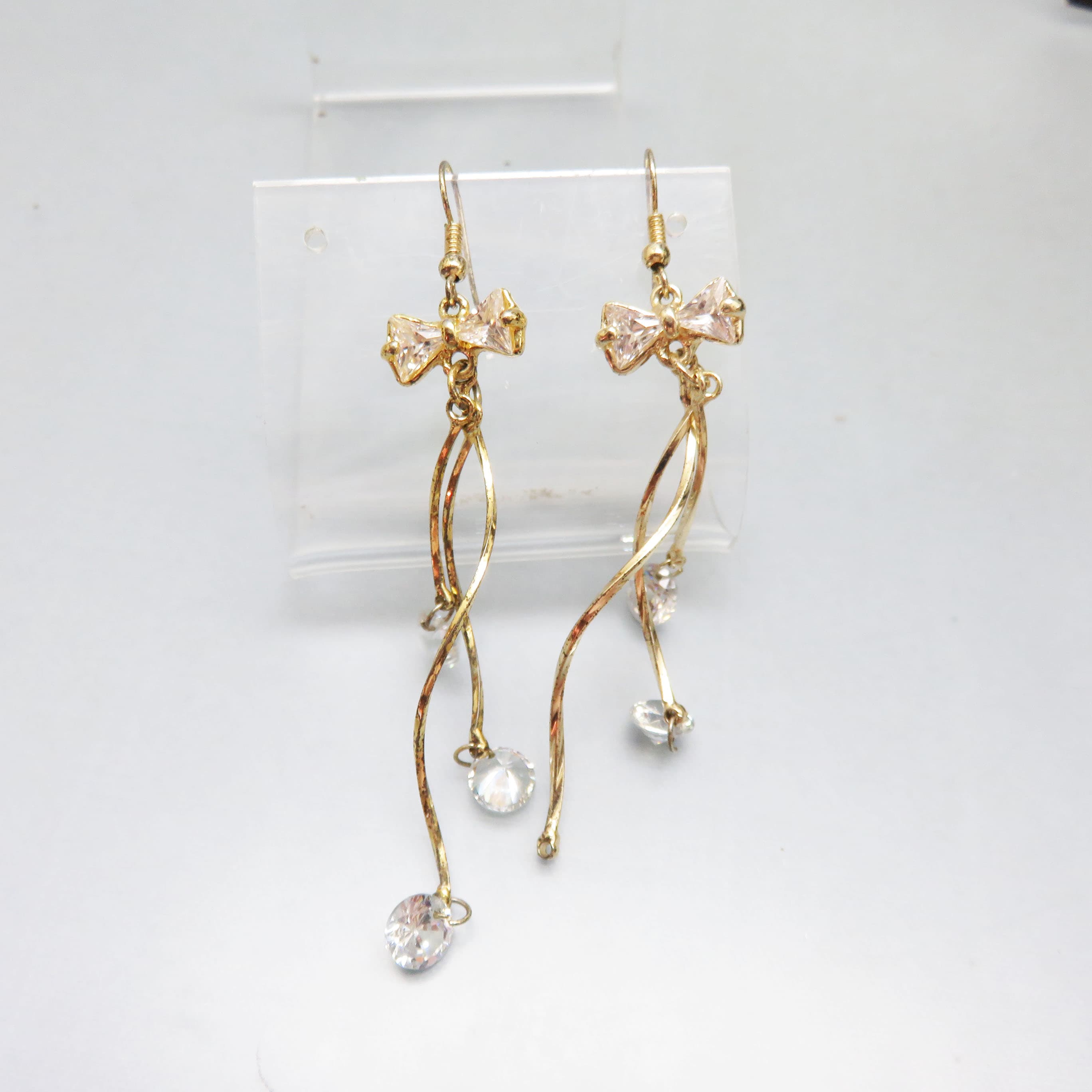 Crystal Bow and Golden Vine Chandelier Earrings