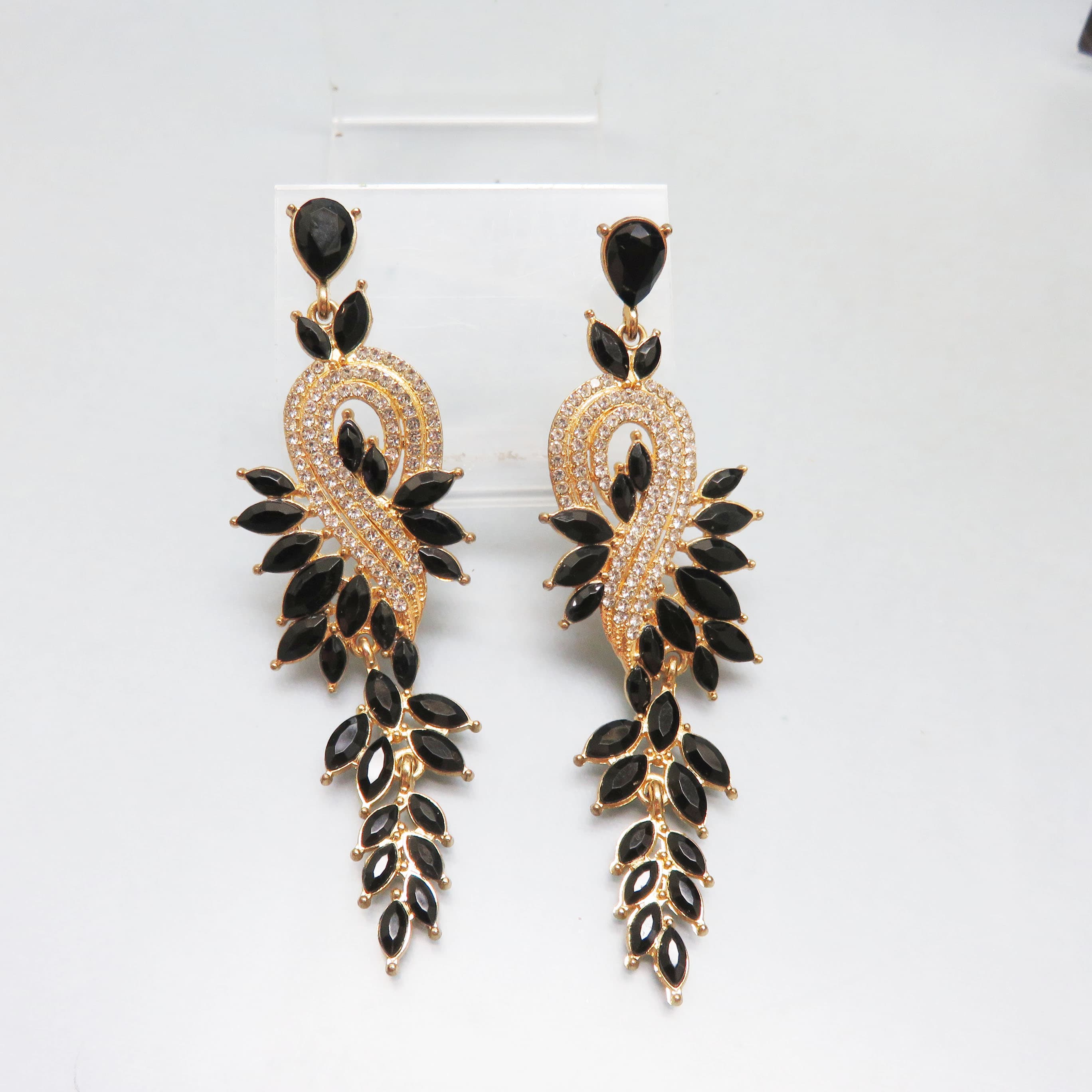 Midnight Paisley Rhinestone Chandelier Earrings
