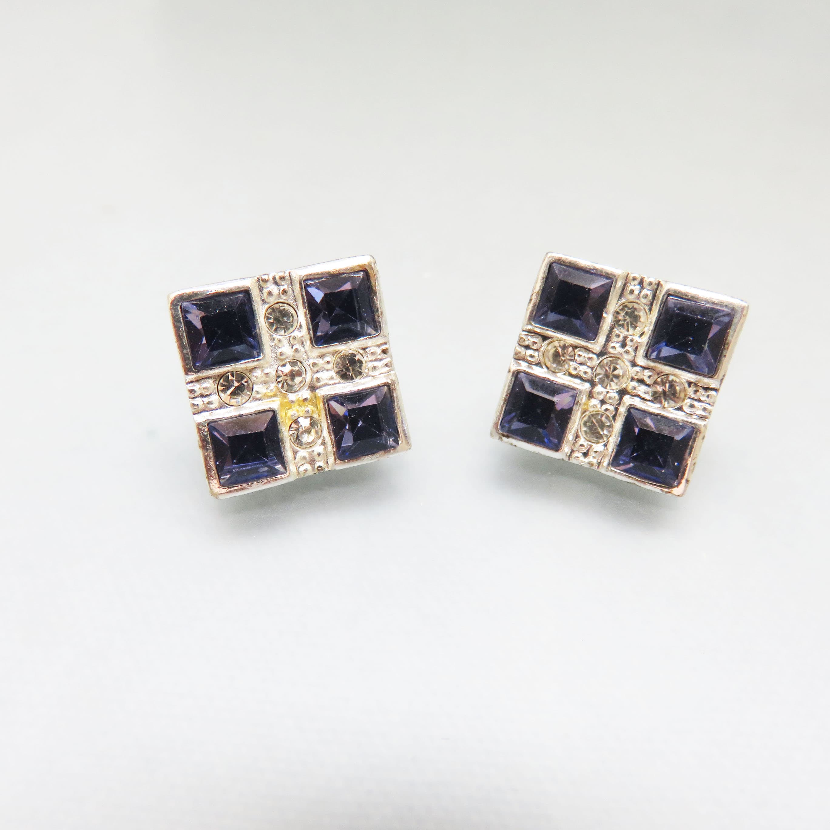 Roman Purple Rhinestone Geometric Stud Earrings