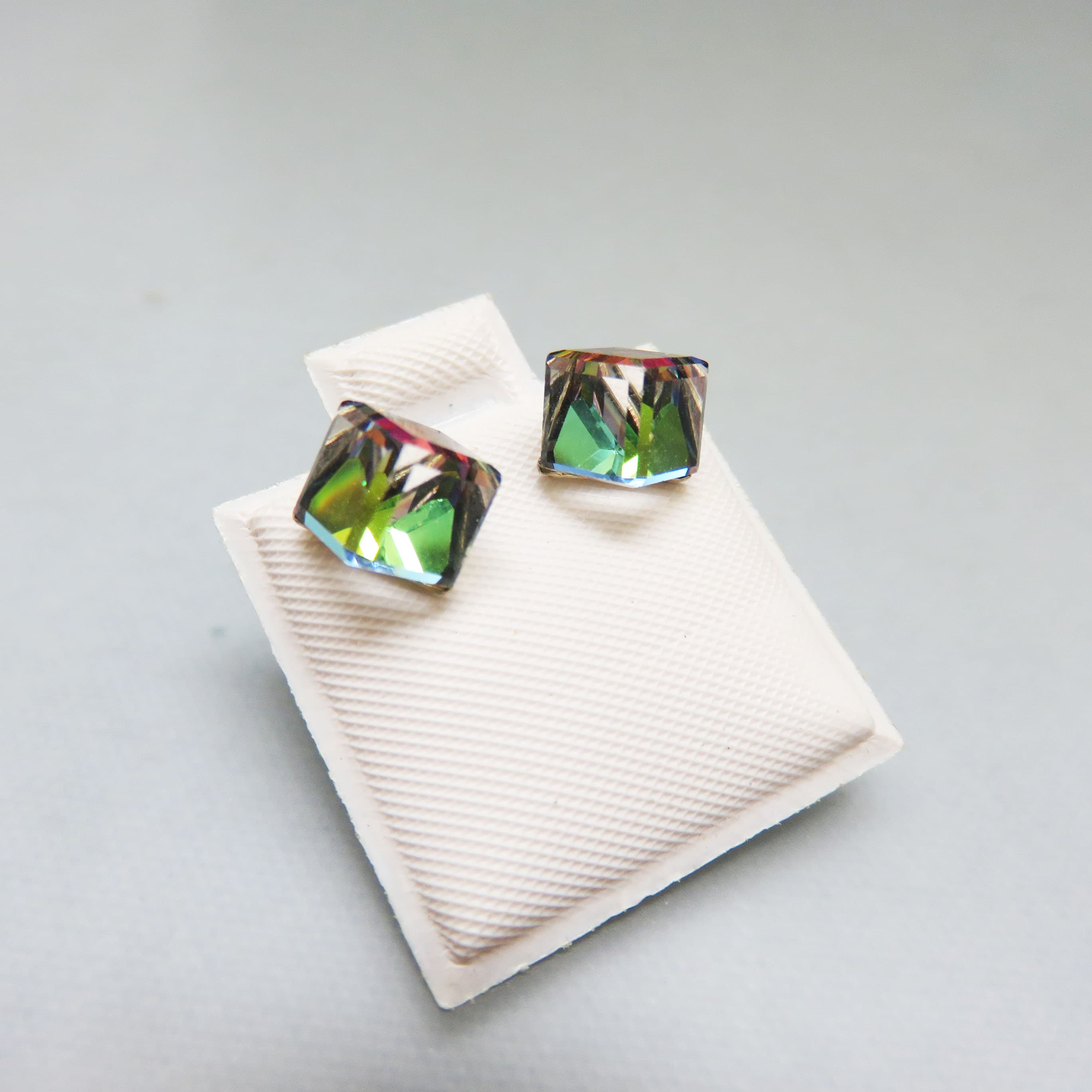 Iridescent Crystal Cube Stud Earrings